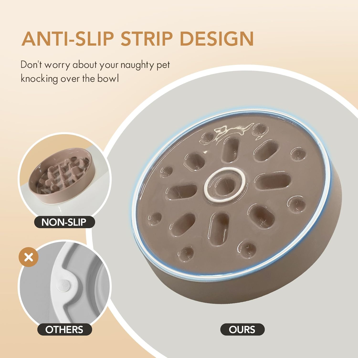 9.5inch Ceramic Dog Raised Slow Feeder Set, Elevated Bowl with Wooden Stand for Large Dog, Slow Feeder Dish for Fast Easters, Anti-Gulping(Brown Coffee, Single Bowl+ Stand) - Pet Explorer