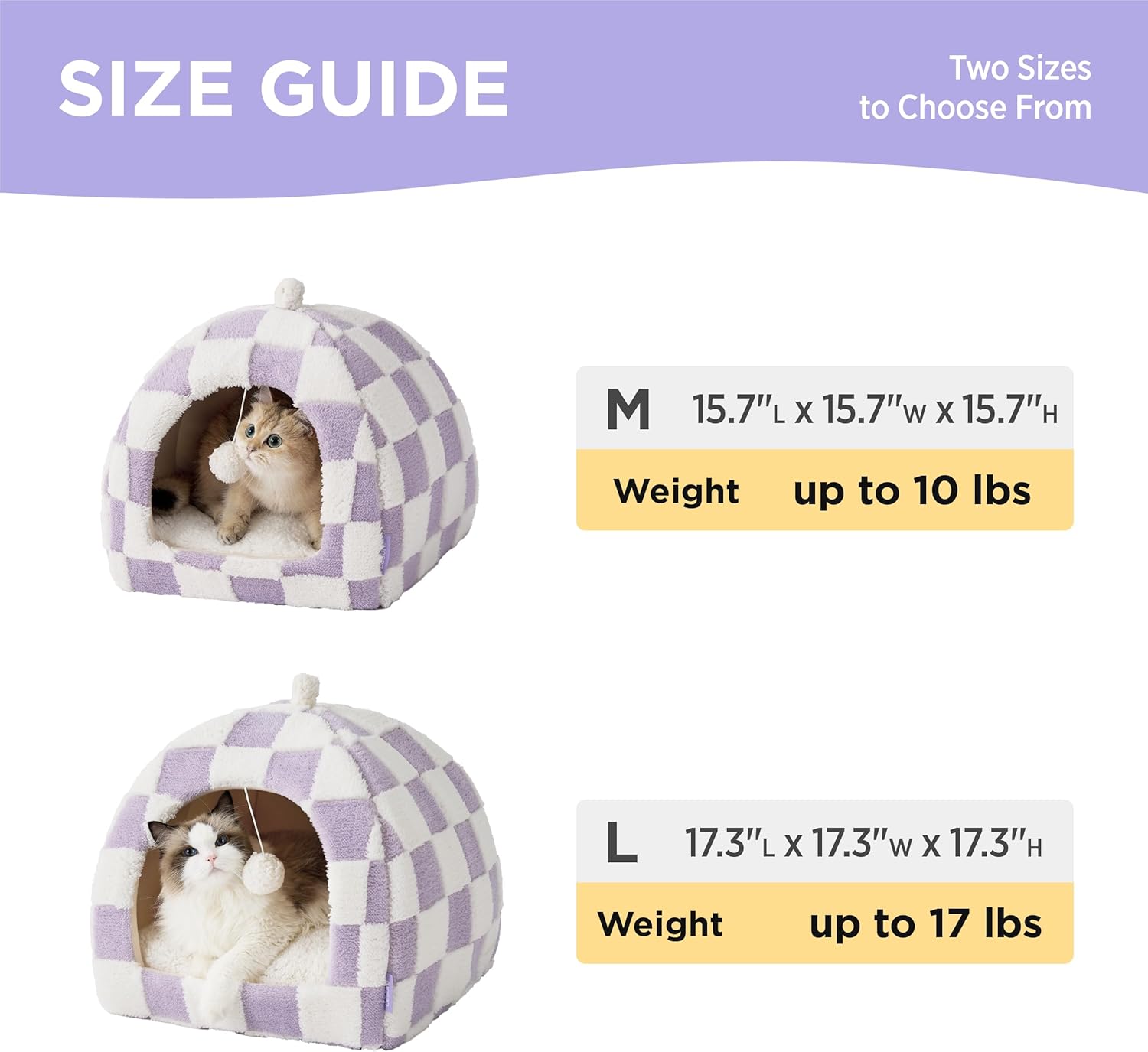 Lesure Cute Cat Beds for Indoor Cats - 2 in 1 Large Cat Cave Bed with Removable Washable Cushioned Pillow, Cozy Kitten with Non-Slip Bottom, Purple, 17.3 inches - Pet Explorer