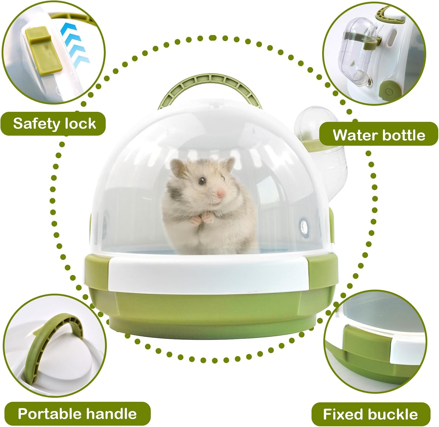 Hamster Carrier Cage with Water Bottle,Portable Dwarf Hamster Travel Carrier Plastic Guinea Pig Carrier Small Animal Breathable Outdoor Cage for Hamsters Chinchillas Hedgehog (Green) - Pet Explorer