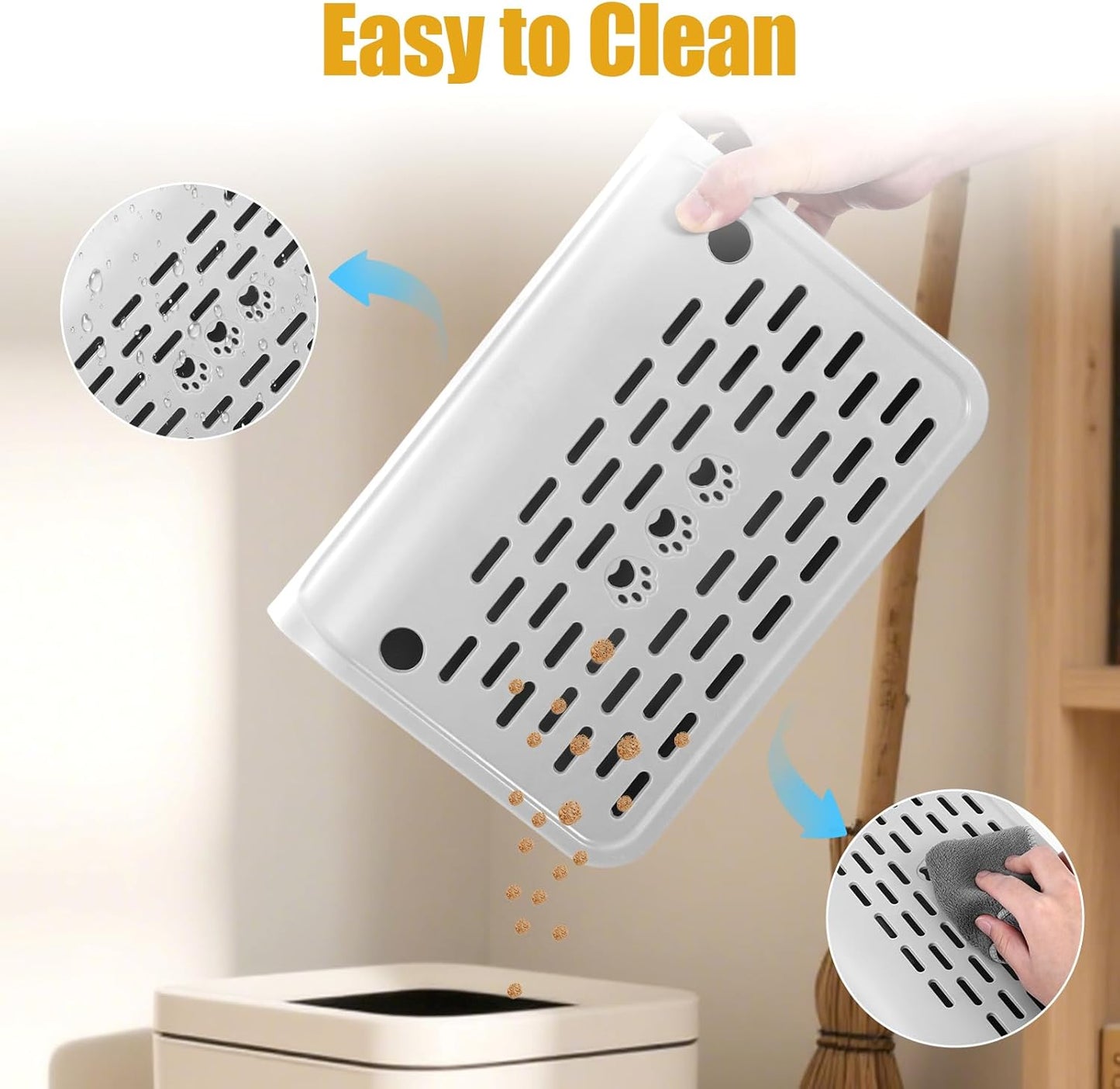 Cat Ramp for Litter Box Step, Stainless Steel Automatic Litter Box Ramp Cat Steps Mat with Filter Function, Double Layered Self Cleaning Cat Stairs with Storage Space for Litter Catcher (Grey) - Pet Explorer