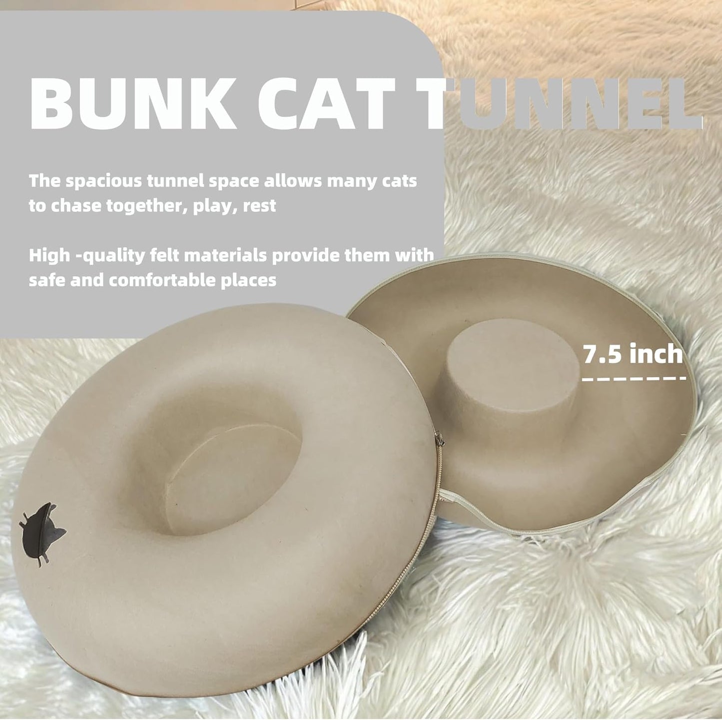 Donut Cat Tunnel Bed Peekaboo Cat Cave for Large Cats Up to 30 Lbs, Kitty Interactive Playing Tent House for Multiple Cats,Detachable,Scratch Resistant (Beige, Large - 24 Inch Diameter) - Pet Explorer
