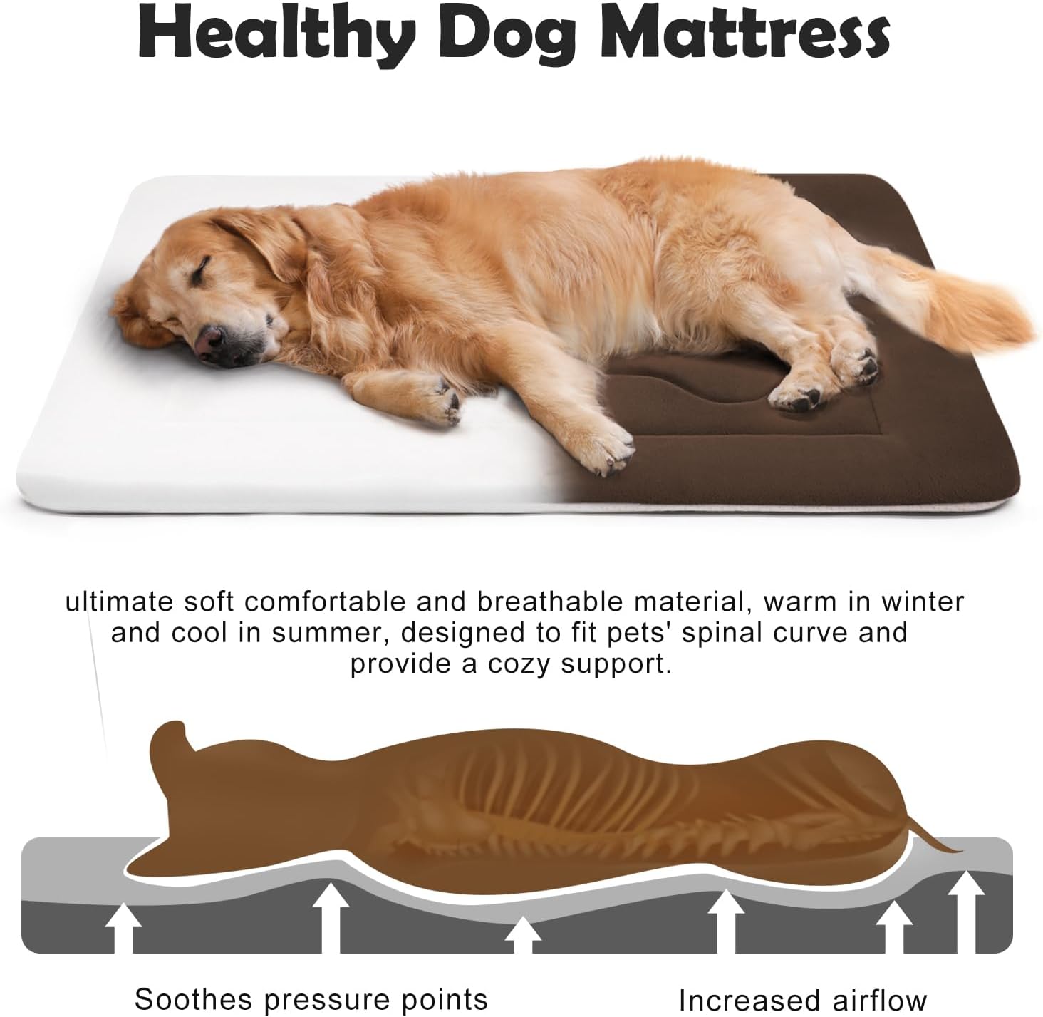 JoicyCo Large Dog Bed Soft Dog Crate Pad Mat, 42 in Non-Slip Bottom Washable Dog Sleeping Mattress Pet Beds Cat Bed Kennel Pad, Dark Brown - Pet Explorer