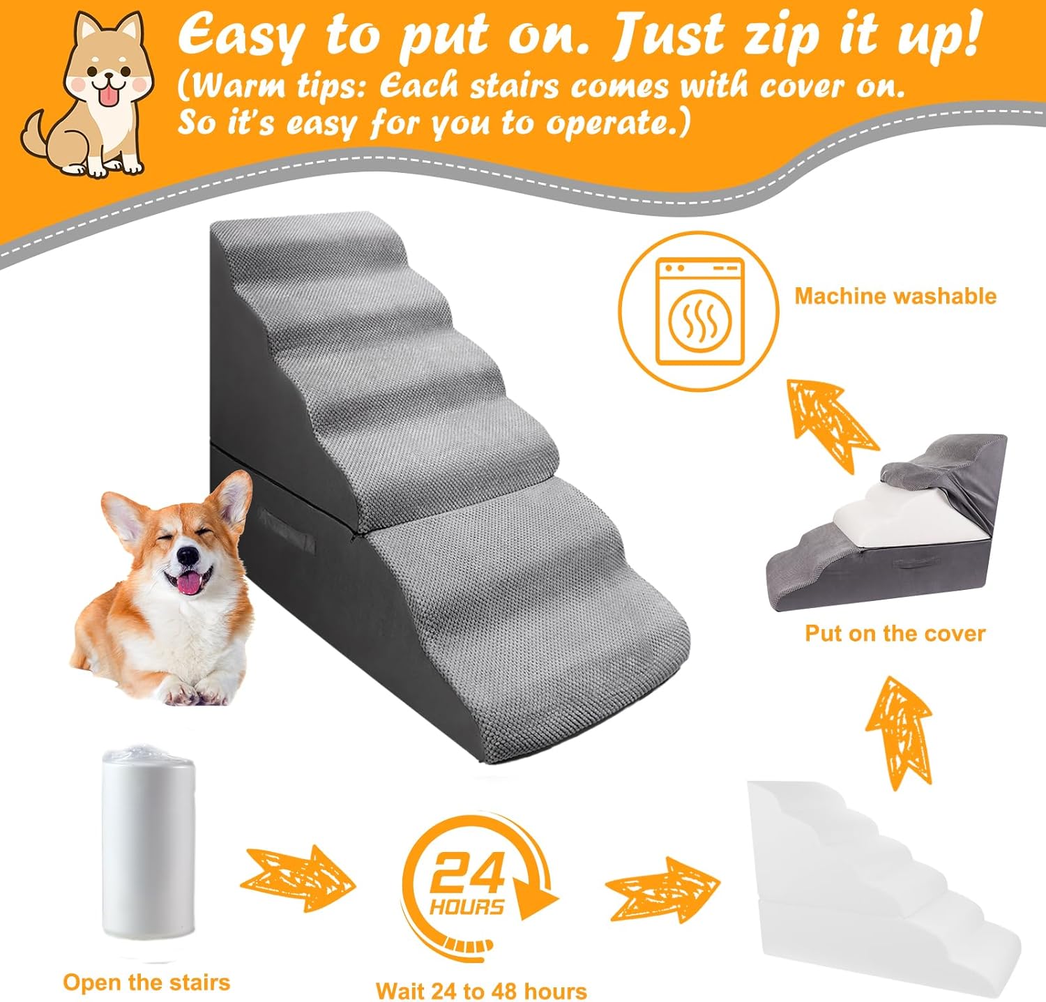 Dog Stairs&Steps for 30 Inches Tall High Bed, Pet Dog Ramp Ladder for Small Medium Dogs, Doggie, Old Cats, Kitty, Small Animals(Grey, Up to 30-36 Inch Tall Bed) - Pet Explorer