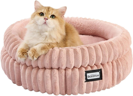 BALANCE Cat Bed Kitten Bed, Washable Round Cat Beds for Indoor Cats,Super Soft Plush Faux Fur Pet Bed for Puppy and Kitten with Anti-Slip Bottom - Pet Explorer
