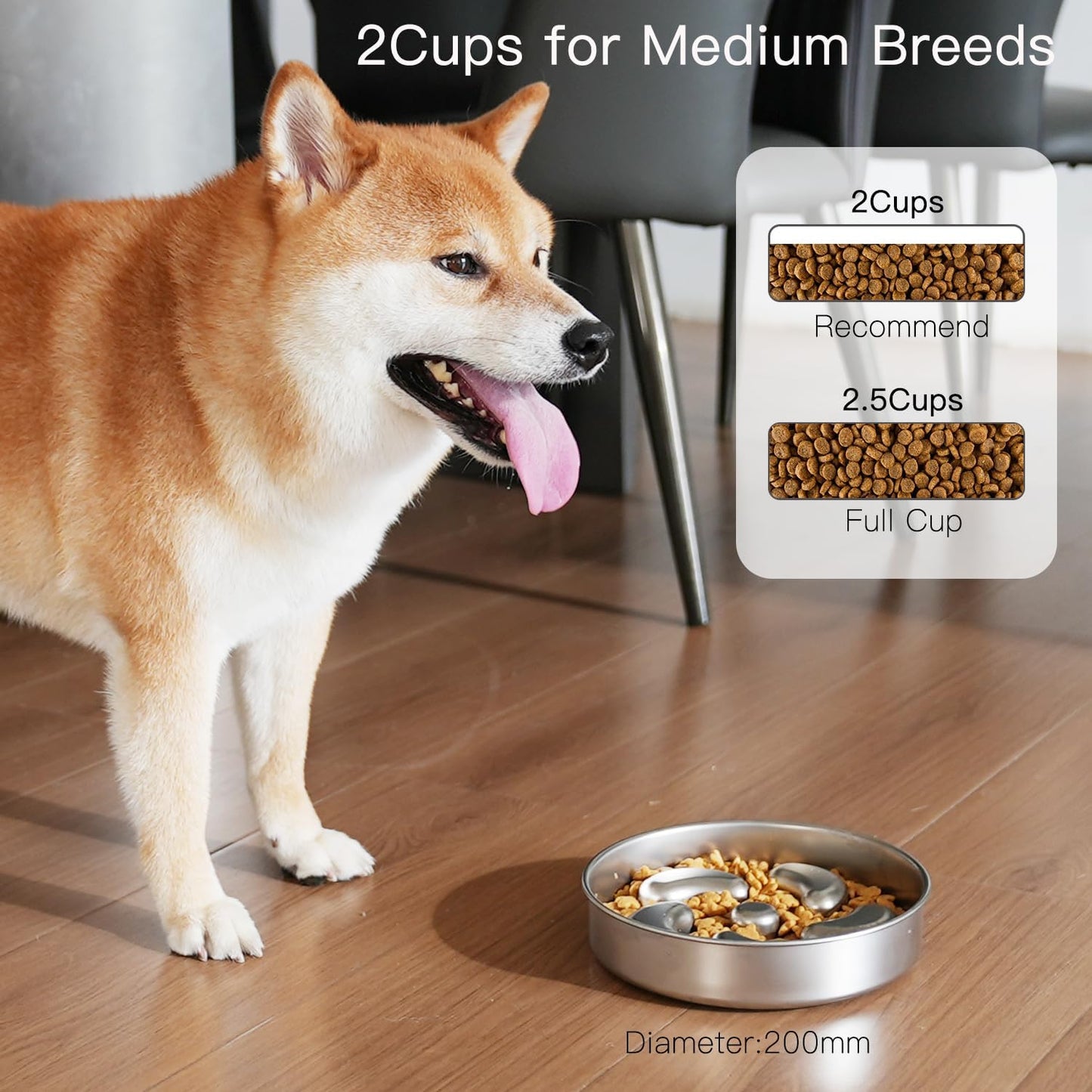 Slow Feeder Dog Bowl, Double Wall Food Grade Stainless Steel, Heavy Duty with Non-Slip Rubber Base, 2Cups Capacity for Medium Dogs to Slow Down Eating - Pet Explorer