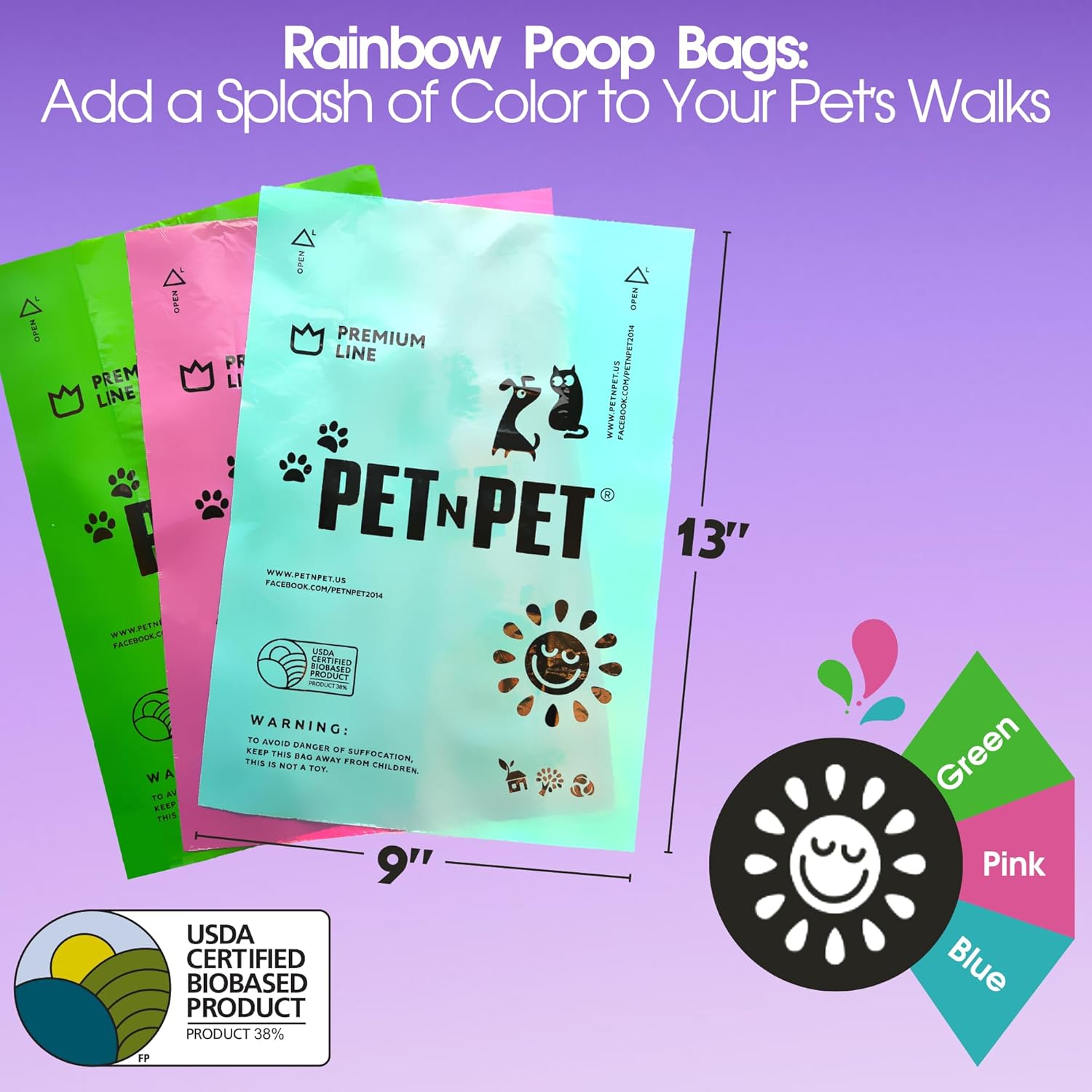 Pet N Pet 270 Counts Lavender Scented, Colorful Poop Bags for Dogs, 38% Plant Based & 62% PE Dog Poop Bags Rolls, Extra Thick Dog Waste Bag, Doggy Bag - Pet Explorer