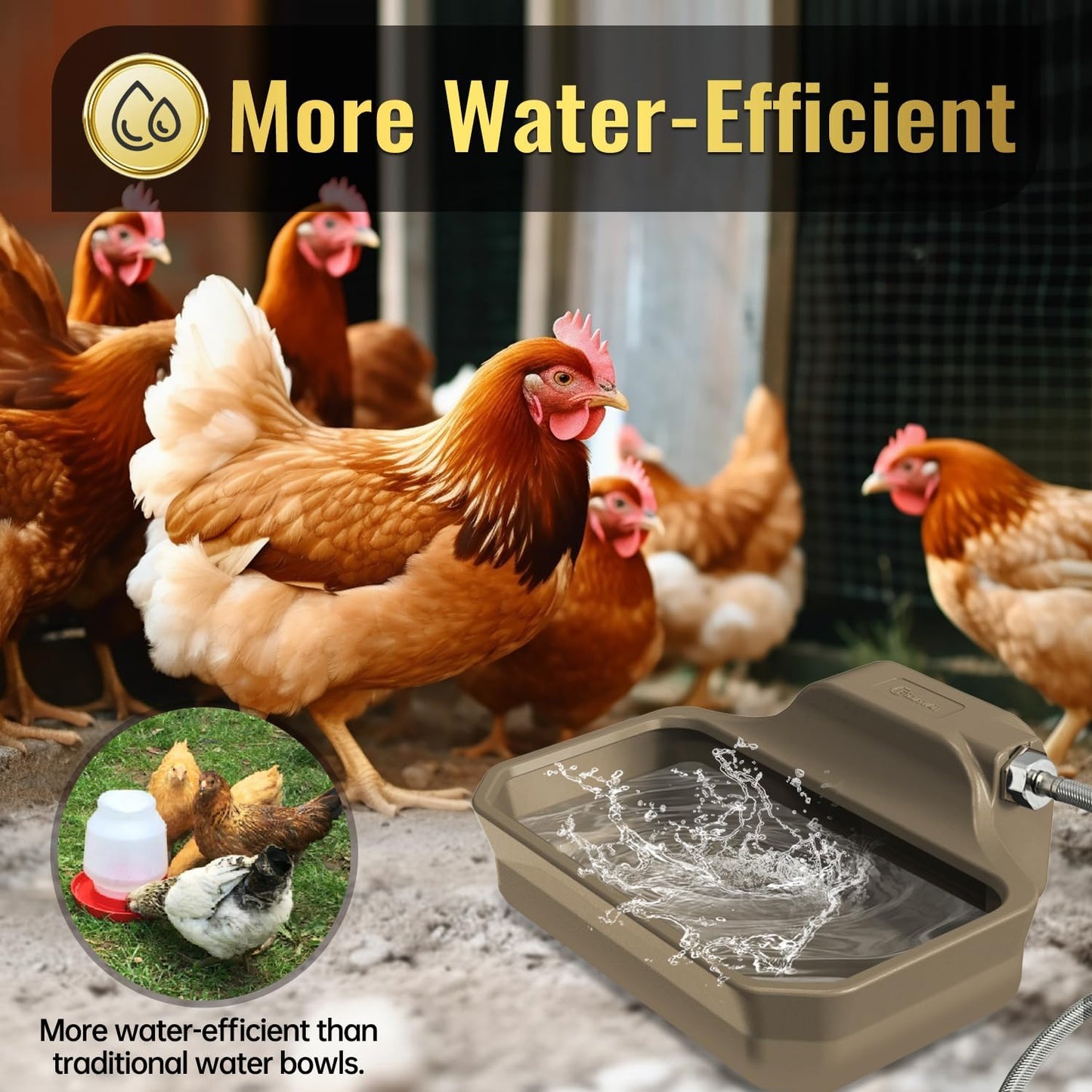 135OZ Automatic Water Dispenser for Dogs Patented Automatic Dog Water Bowl Fit 3/4'' GHT Male Faucet Outdoor Large Dog Water Bowl Include Water Hose Copper Connector Large Drinking Area Brown - Pet Explorer