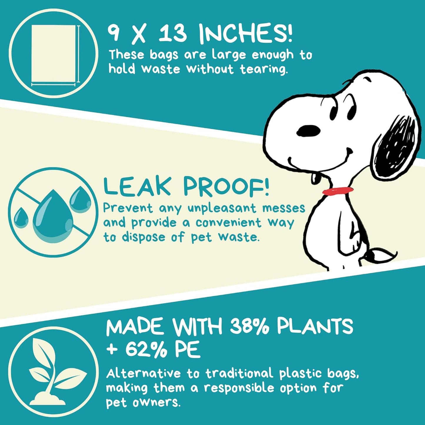 The Original Poop Bags® 38% USDA Biobased Pet Waste Bags, Peanuts Design, Leak-Resistant & Durable, Black/Green, 360 Count - Pet Explorer
