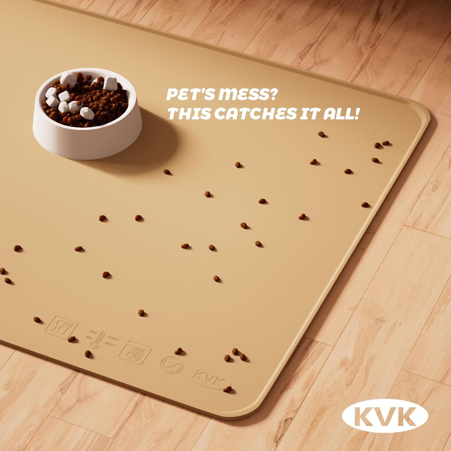 KVK Dog Food Mat, 39.4×29.5in Extra Large Silicone Pet Feeding Mat - Waterproof, Non - Slip, Chew - Resistant for Food & Water, Protect Floors (Brown) - Pet Explorer