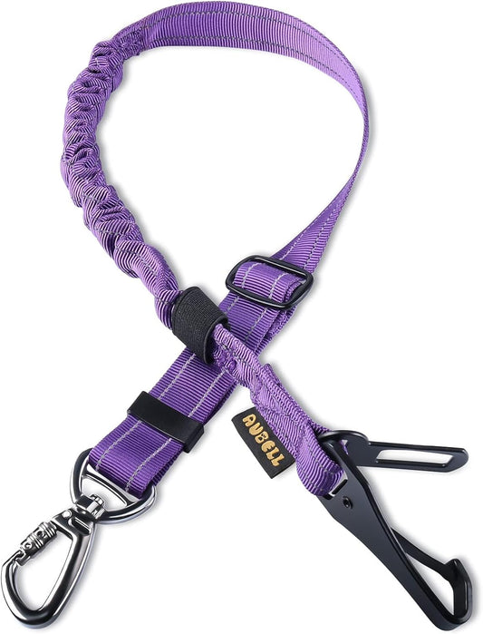AUBELL Dog Seat Belt for Car,Updated 3-in-1 Adjustable Reflective Bungee Heavy Duty Dog Car Harness Tether with Clip Hook Latch & Buckle,Swivel Zinc Alloy Carabiner,Purple - Pet Explorer