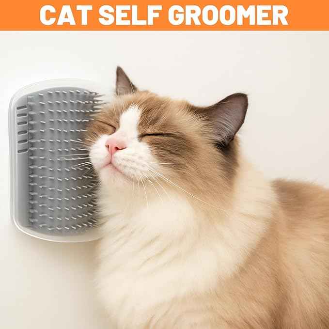 12 Pack Cat Self Groomer – Wall Corner Grooming Brushes for Cats and Small Pets – Soft Silicone Massage Brush for Shedding Control and Face Rubbing (Grey)
