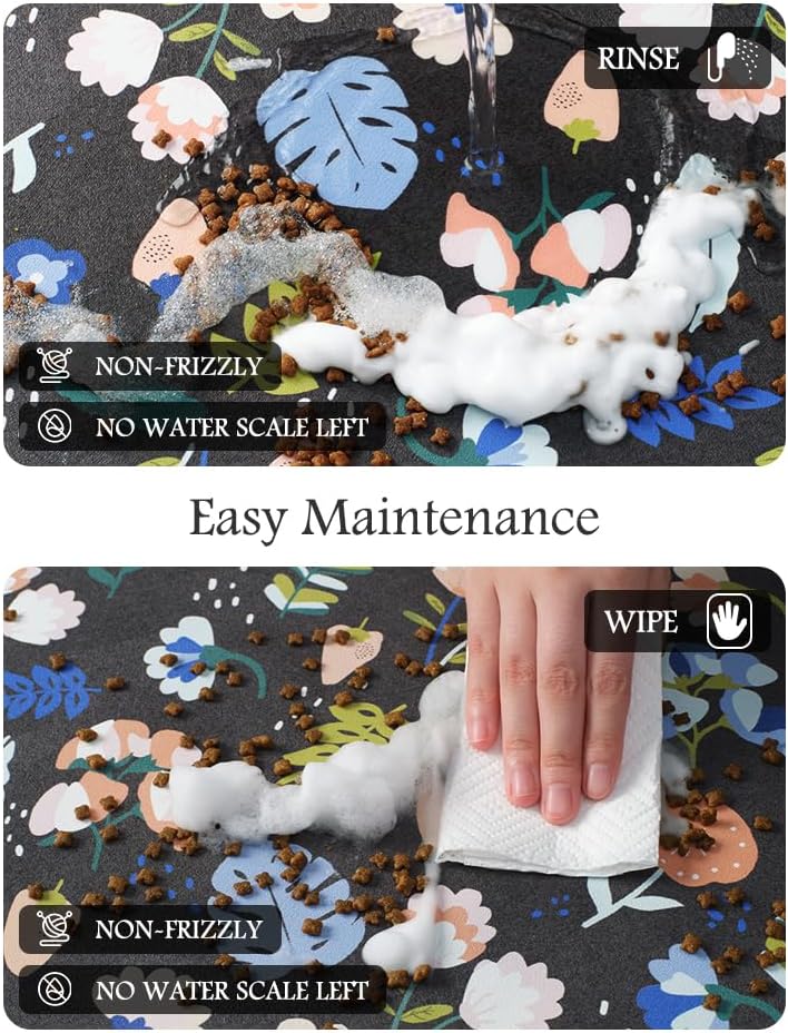 Pet Feeding Mat-Absorbent Dog Mat for Food and Water Bowl-No Stains Quick Dry Water Dispenser Mat-Dog Accessories Pet Supplies-Bowl for Messy Drinkers（DARKFLOWERS,17"x28" - Pet Explorer
