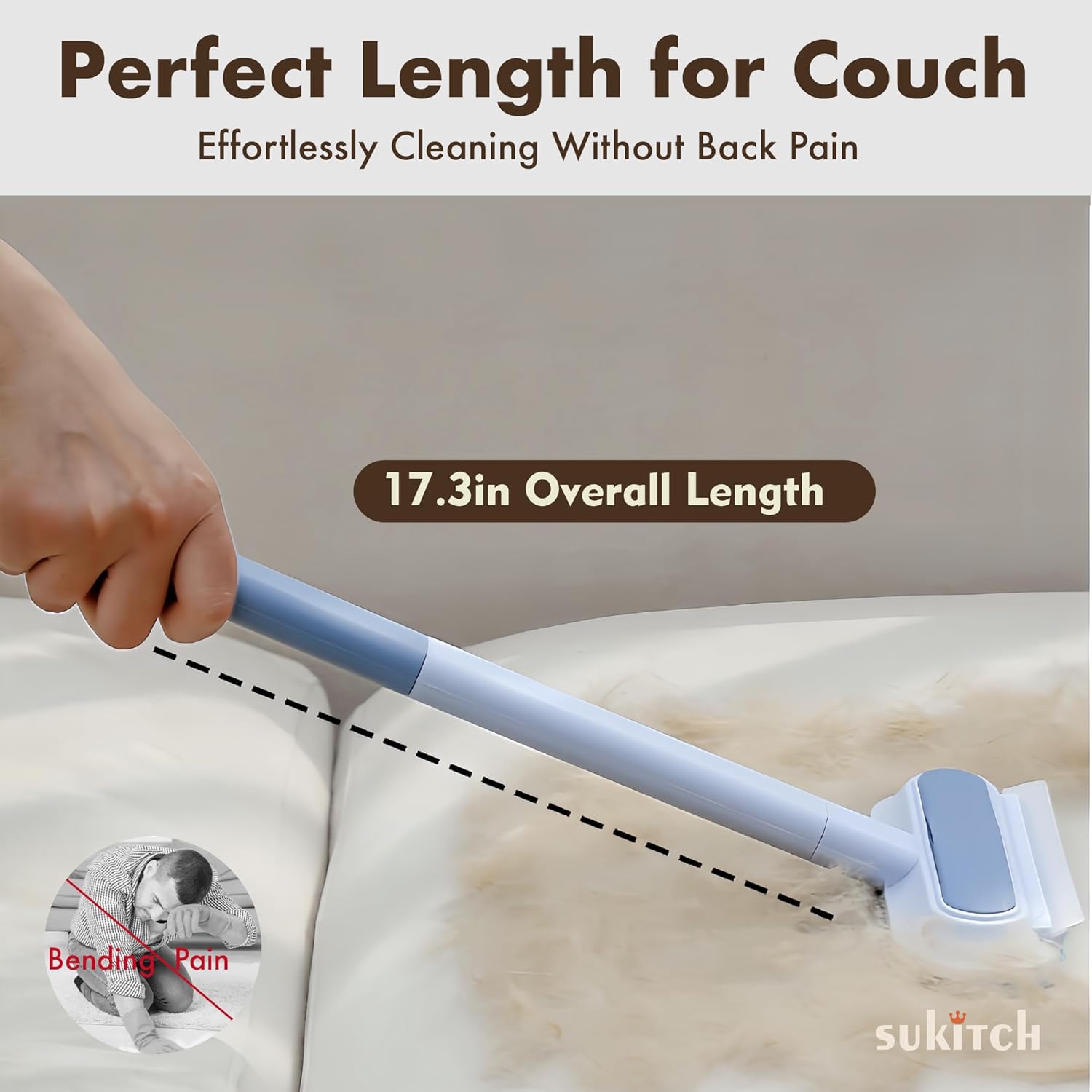 Pet Hair Remover for Couch, Grey, 17.3Inch, Durable, Reusable, Washable Lint Cleaner for Dog and Cat Hair, Gentle on Furniture, Effective on Carpets, Clothing, Bedding - Pet Explorer