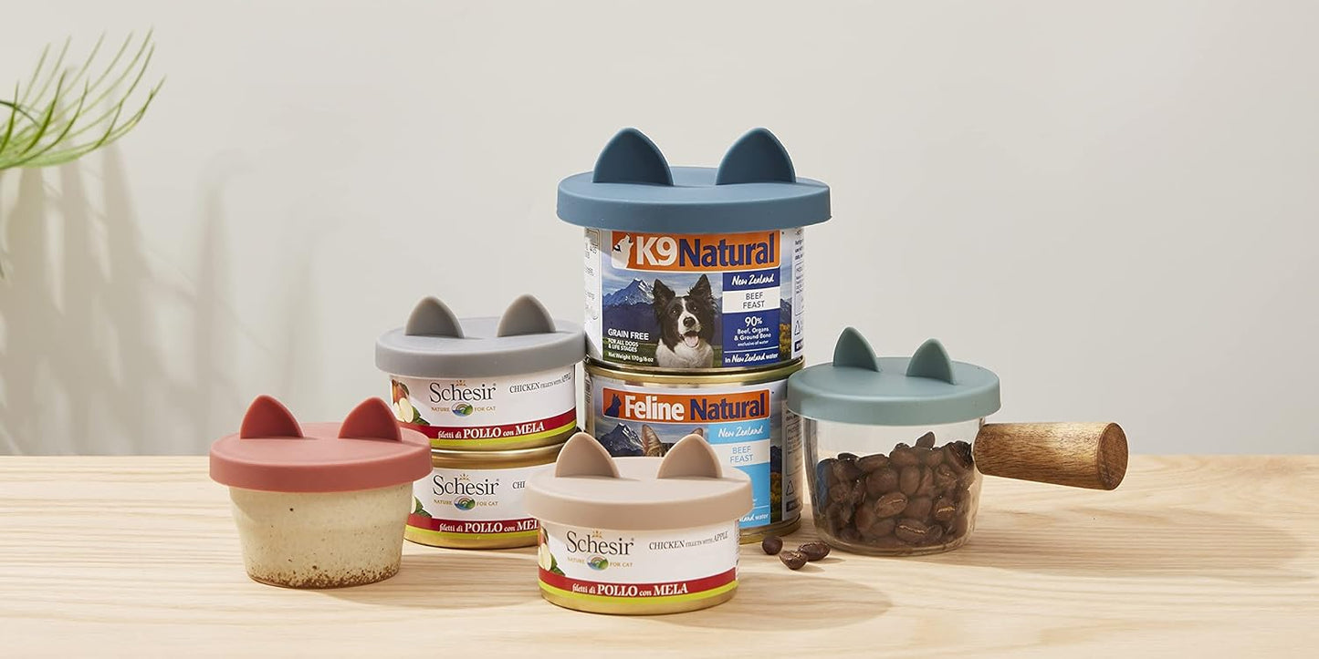 OHMO 2 Pack Cat Food Can Lids, Small Size (3 oz) Silicone Pet Food Can Lids Covers for 2.5 oz Cat Food Cans, Light Blue