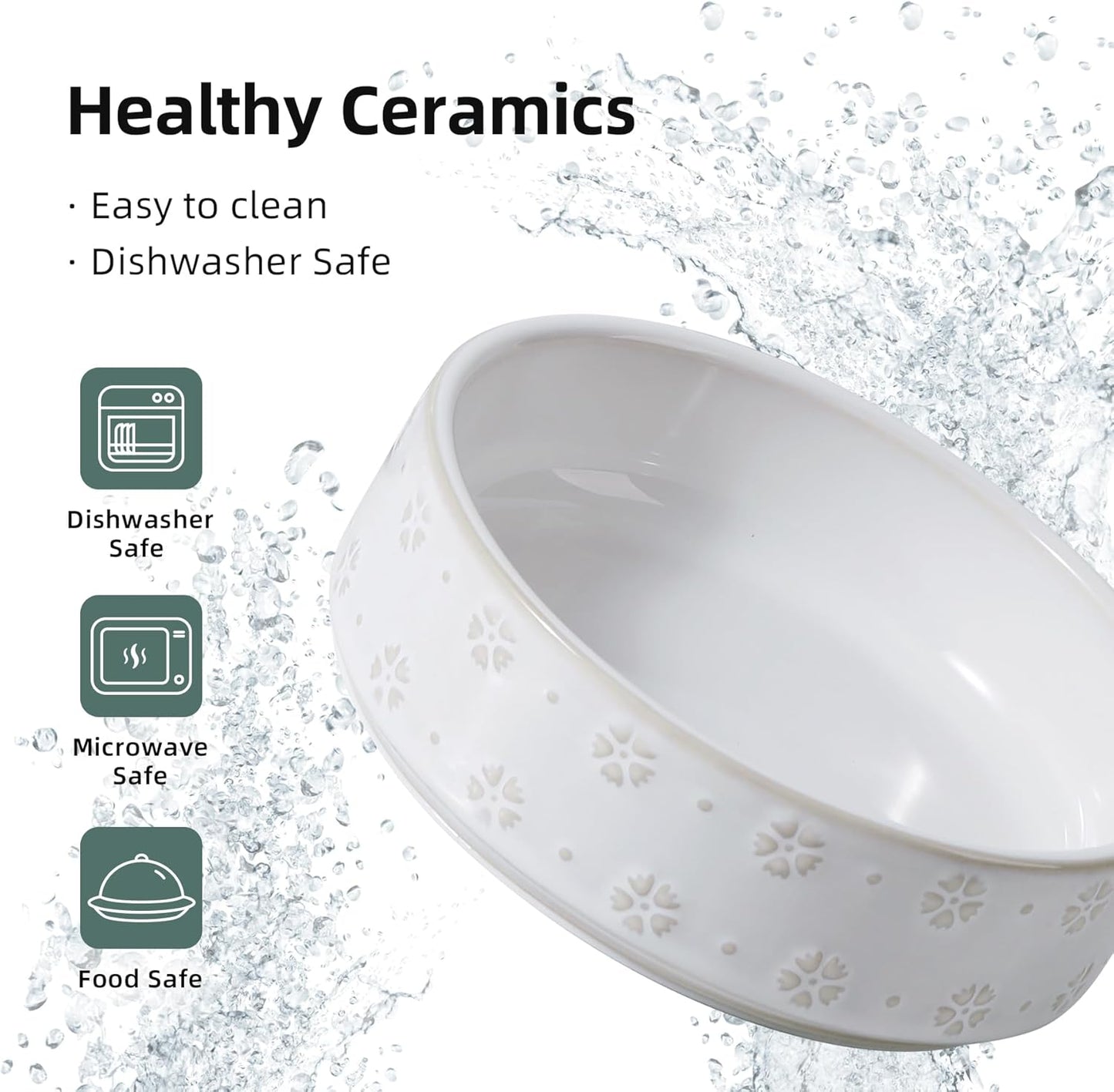 6.1inch Ceramic Set of 2 Dog and Cat Bowls, Food and Water Bowls for Toy Breed Dogs, Kitty, 2pcs Pet Dishes, Cat Feeder(2Dishes, White with Snowflake Pattern) - Pet Explorer