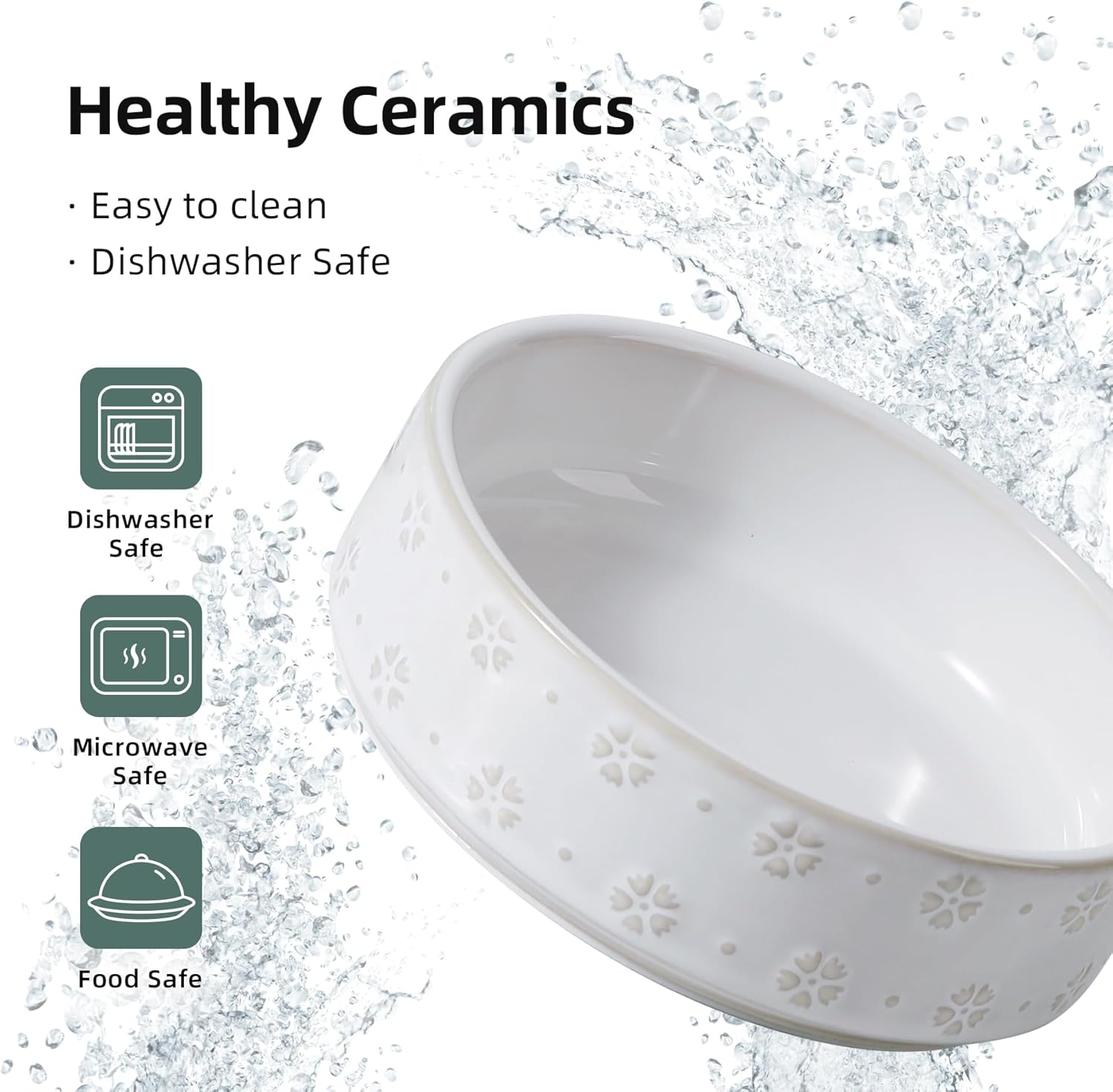 6.1inch Ceramic Set of 2 Dog and Cat Bowls, Food and Water Bowls for Toy Breed Dogs, Kitty, 2pcs Pet Dishes, Cat Feeder(2Dishes, White with Snowflake Pattern) - Pet Explorer