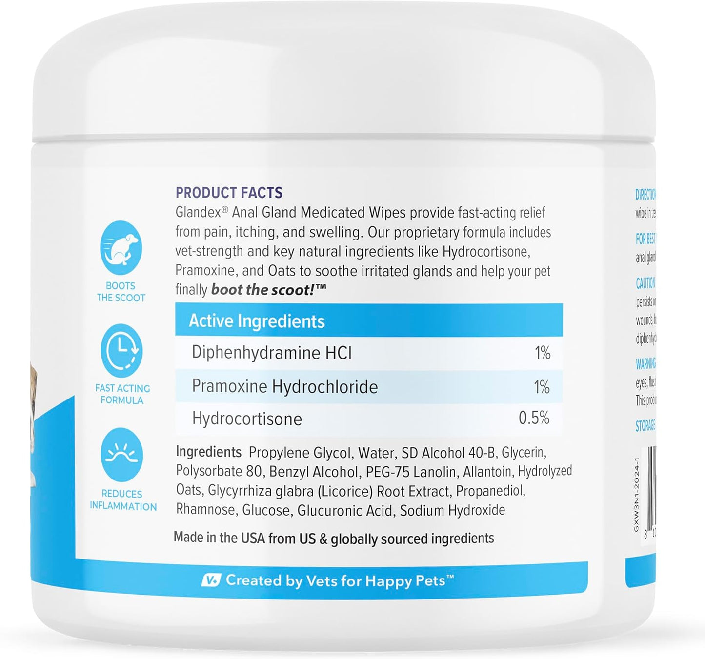Vetnique Glandex Medicated Dog Butt Wipes or Spray for Dog Scooting - Topical Anti Itch Skin Relief for Soothing Inflamed Anal Glands in Dogs & Cats - Fast Acting Formula 50ct (50ct Wipes) - Pet Explorer