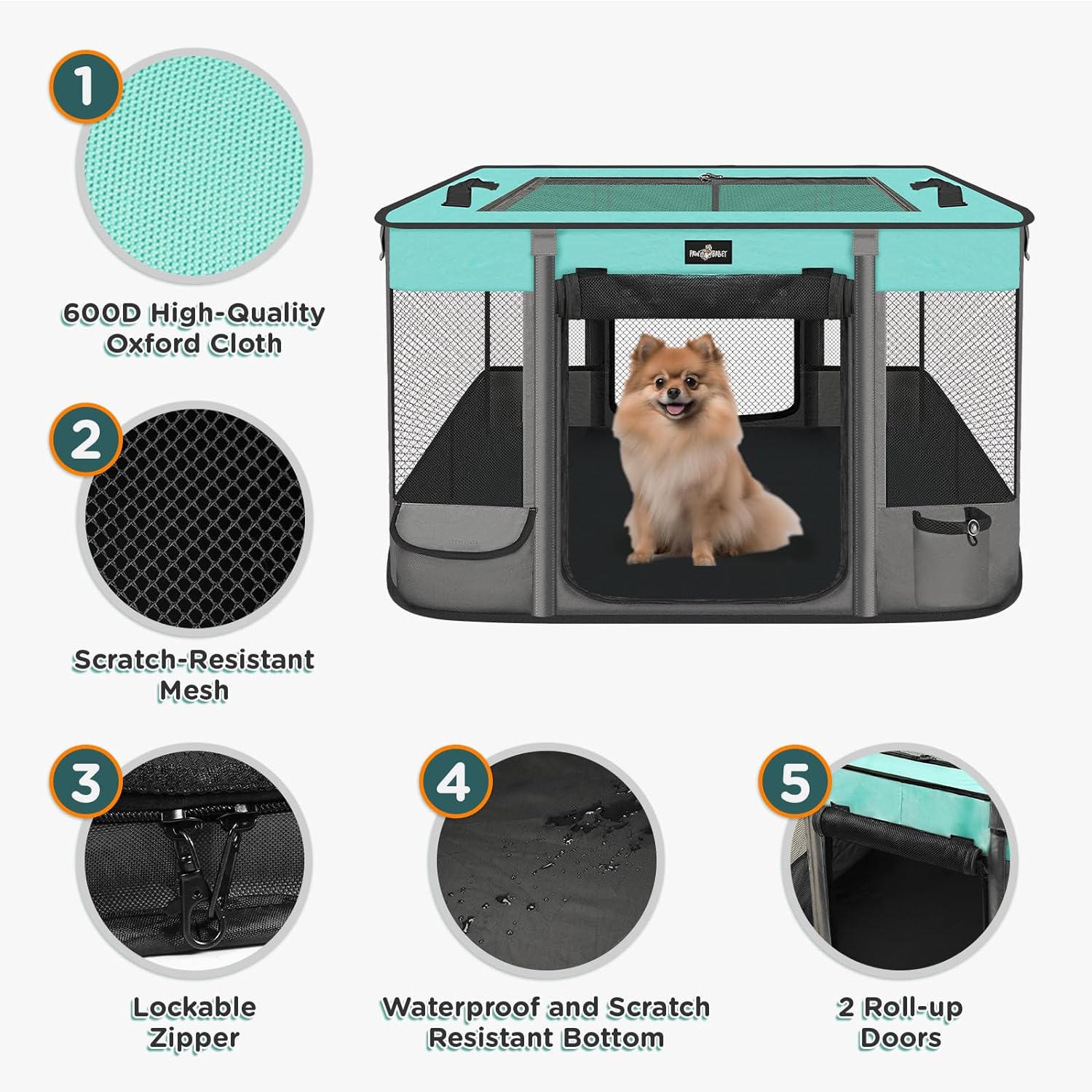 Foldable Pet Kitten Playpen, Waterproof Portable Pet Cat Dog Playpen Kennel Tent for Small Dog Cat, Removable Shade Cover, Come with Free Carrying Case, Indoor Outdoor Use for Small Animals, BlackTeal - Pet Explorer