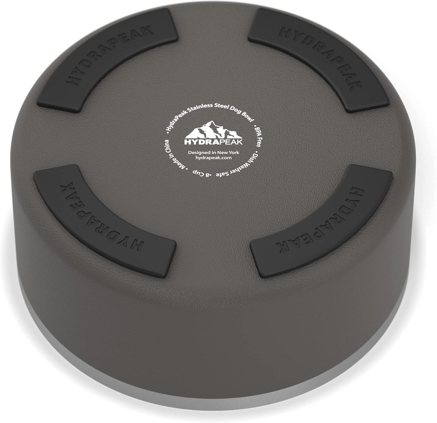 Hydrapeak Dog Bowl; Non Slip Stainless Steel; Water and Food Dish; Large Sized and Small Dogs; 32oz 64oz; Multiple Sizes | 8 Cup | Graphite - Pet Explorer