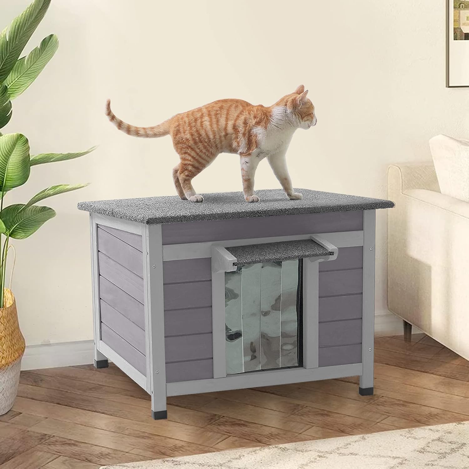 Aivituvin Cat House Waterproof Feral Kitty Shelter Outdoor Indoor Rabbit Hutch for Bunnies,Cats,Dogs and Other Small Animals,Asphalt Roof - Pet Explorer