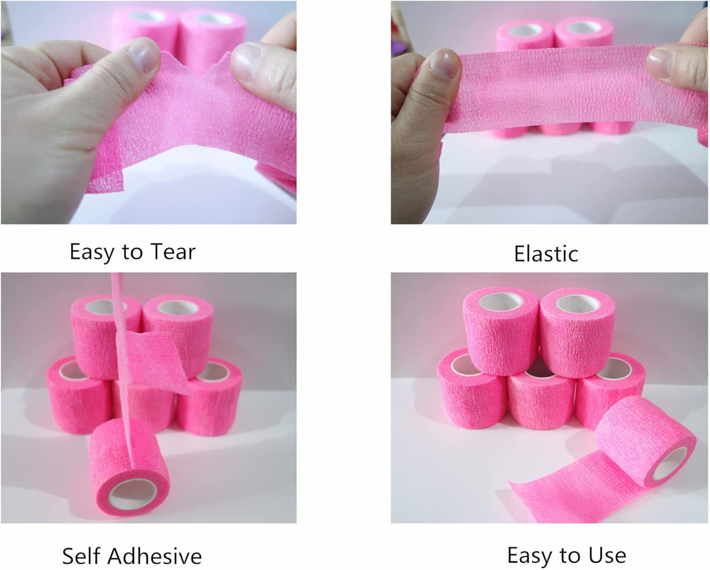 6 Pack 2" x 5 Yards Self Adhesive Bandage Wrap Breathable Cohesive Vet Wrap for Pets, Elastic Self-Adherent Tape for Sports, Wrist, Ankle (Pink) - Pet Explorer