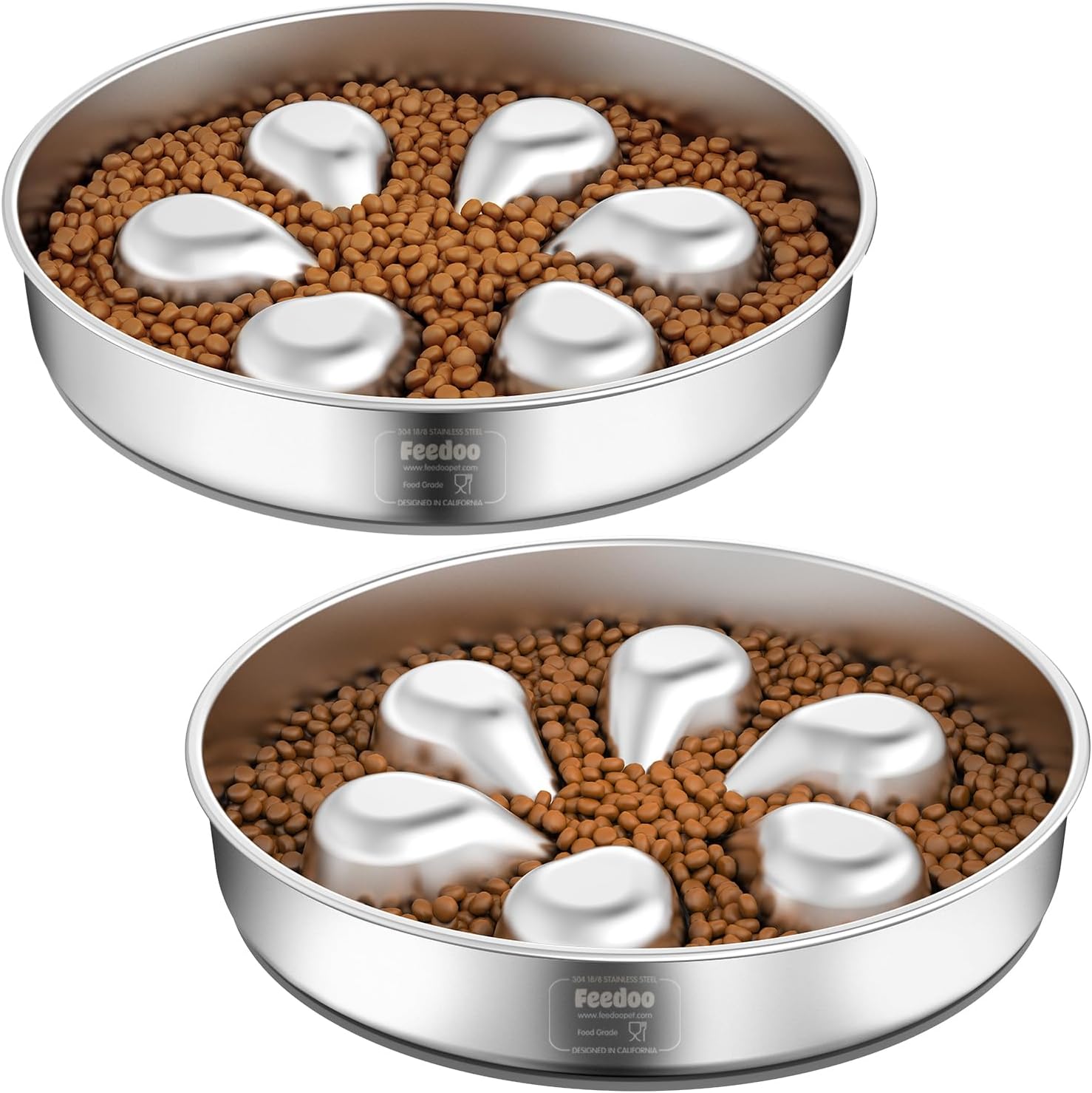 2Pcs Slow Feeder Dog Bowls 3Cups Large Capacity, 304 Stainless Steel Dog Bowl, Metal Food Bowl with Non-Slip Base, Food-Grade - Pet Explorer