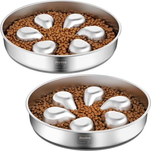 2Pcs Slow Feeder Dog Bowls 3Cups Large Capacity, 304 Stainless Steel Dog Bowl, Metal Food Bowl with Non-Slip Base, Food-Grade - Pet Explorer