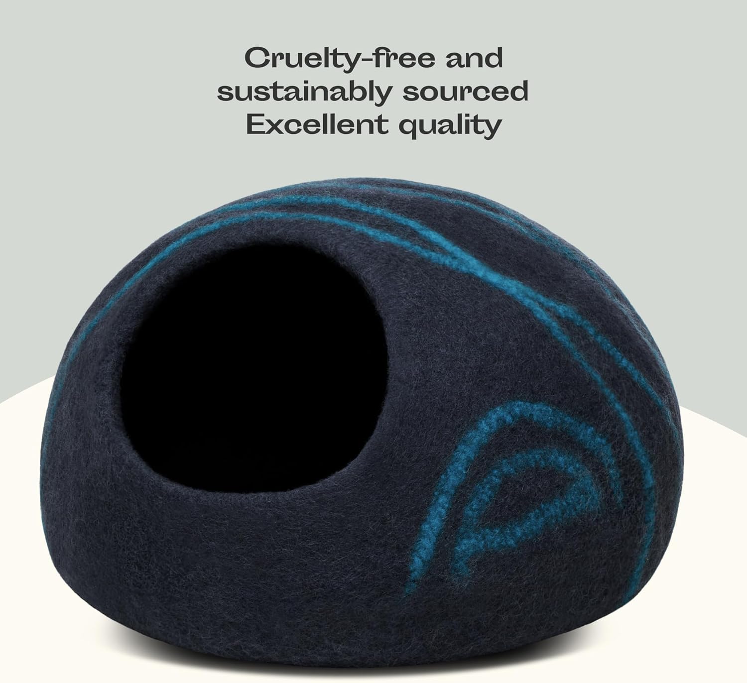 MEOWFIA Cat Cave – Premium Felt Cat Bed for Indoor Cats, Handmade 100% Merino Wool (Large, Black Aqua) - Pet Explorer