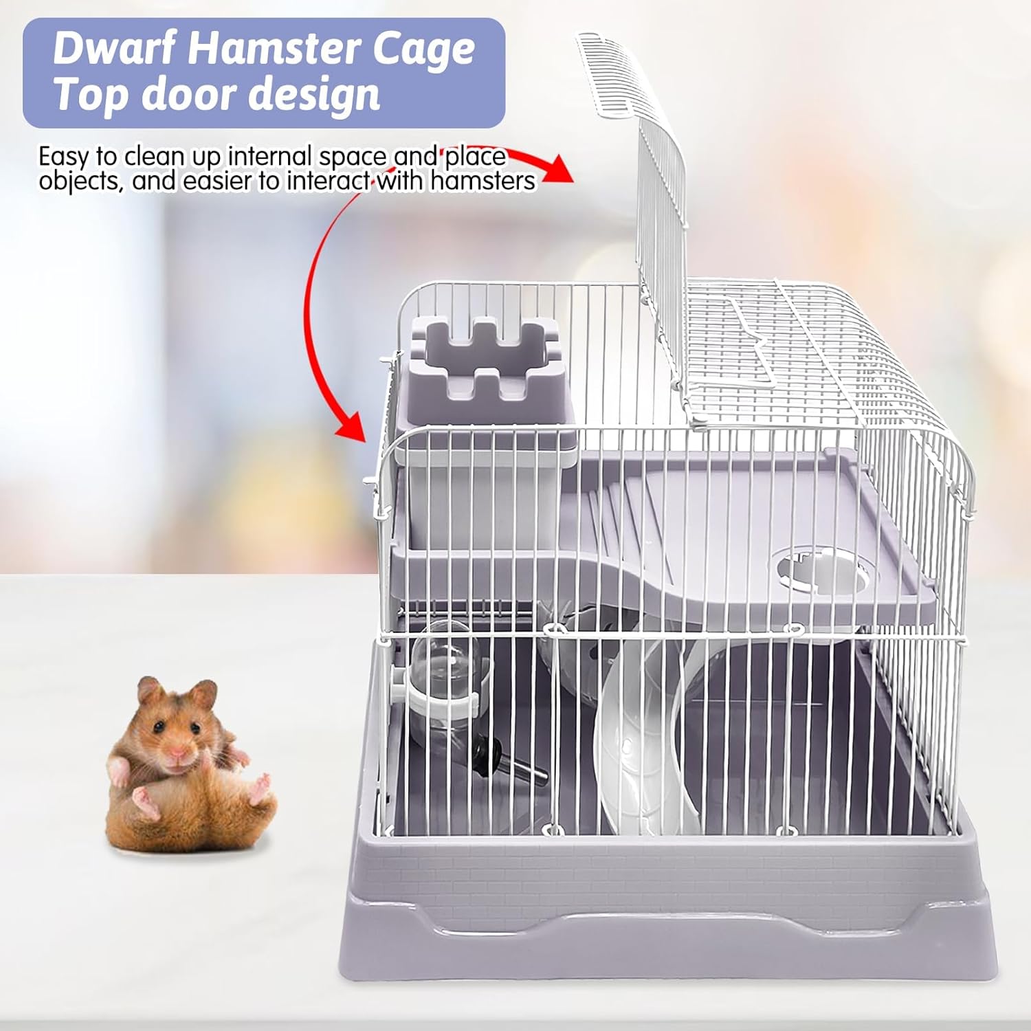 PINVNBY 2-Tier Dwarf Hamster Cage, Hamster Travel Cage Portable Mouse Cage with Running Exercise Wheels, Water Bottle and Food Dish for Hamster Mouse Rat 11.7 * 8.7 * 9.38 in (Blue) - Pet Explorer