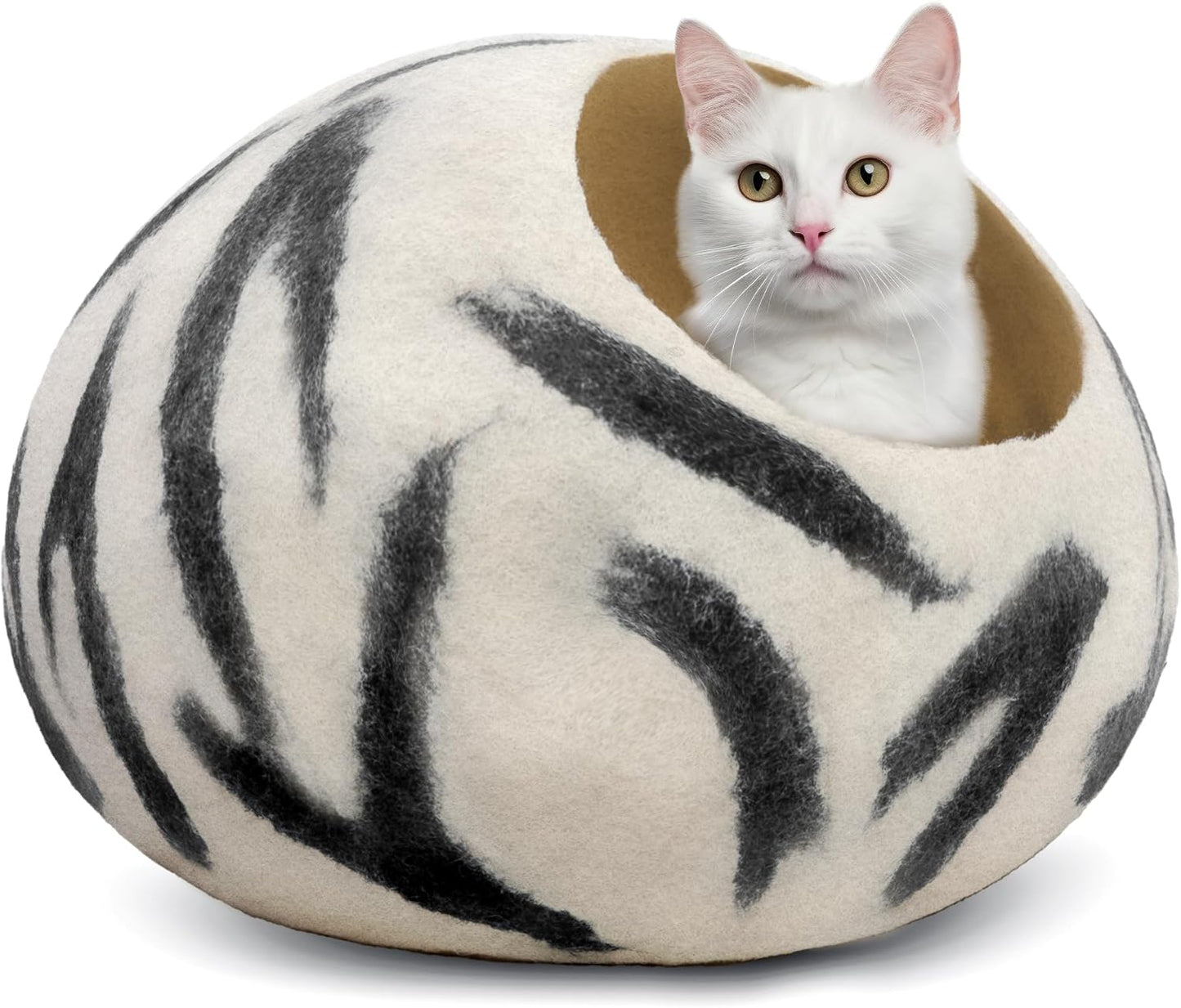 Woolygon Premium Felt Cat Cave Bed - Wool Kitty Beds Handcrafted Kitten Caves Bed for Indoor Cats - Made from 100% Eco-Friendly Merino Wool, Foldable Cat Hidewawy Covered Cat House Pod - Pet Explorer