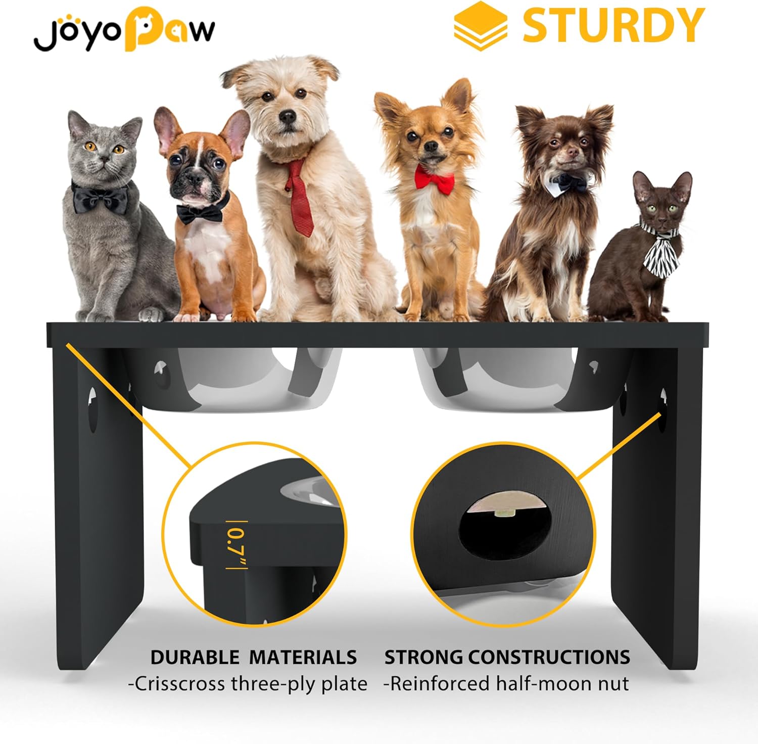 Elevated Dog Bowls, Bamboo Raised Dog Bowl for Large Dogs & Medium Dogs, with 2 Stainless Steel Bowls (10'' Tall–48 oz Bowl) - Pet Explorer
