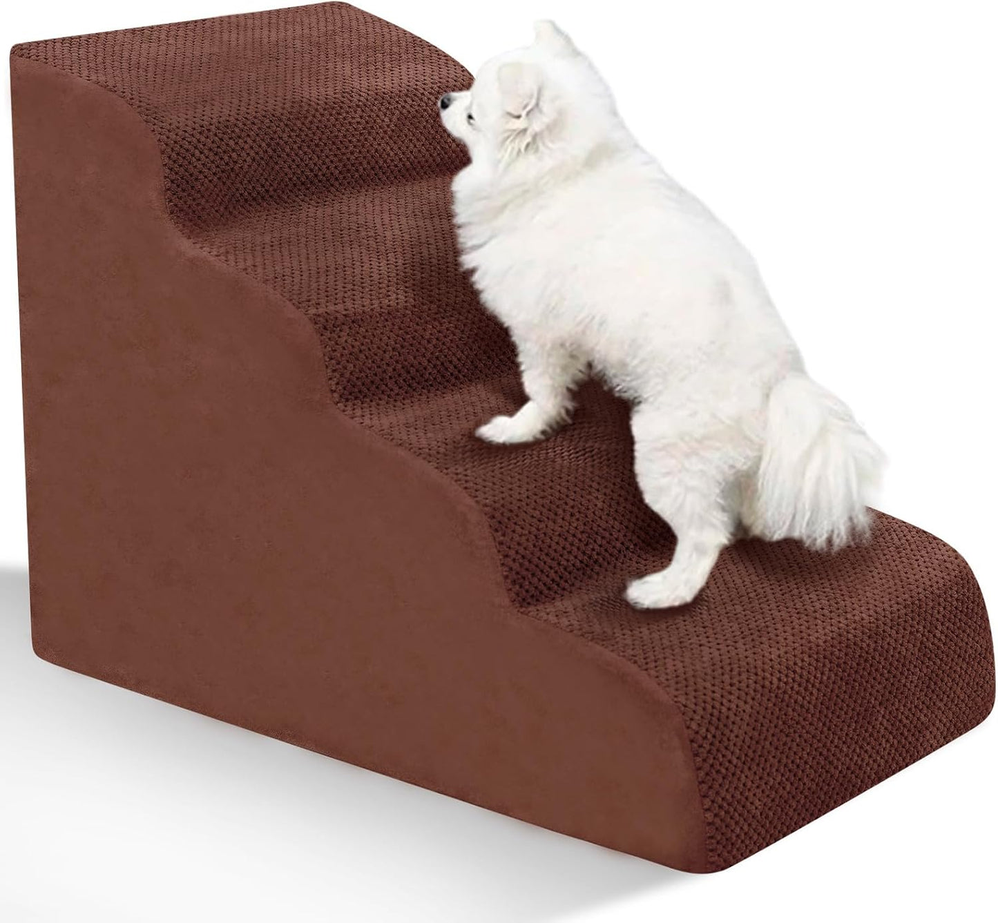 Dog Stairs for Small Dogs - High Density Foam Pet Steps, Extra Wide Dog Ramp with Non-Slip Bottom for High Beds, Couch and Sofa, Best for Dogs Injured, Older Doggy Cats,4 Steps, Brown - Pet Explorer