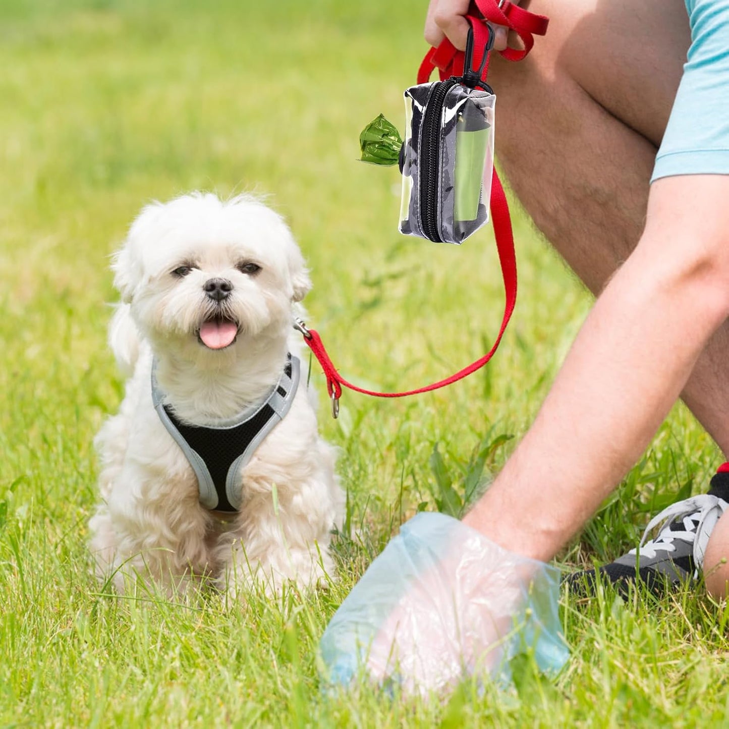 Clear Metal Dog Waste Bag Dispenser & Holder - Portable, 1 Hand Free, Fits Leash Accessory, Set Includes Dog Poop Bags - Pet Explorer