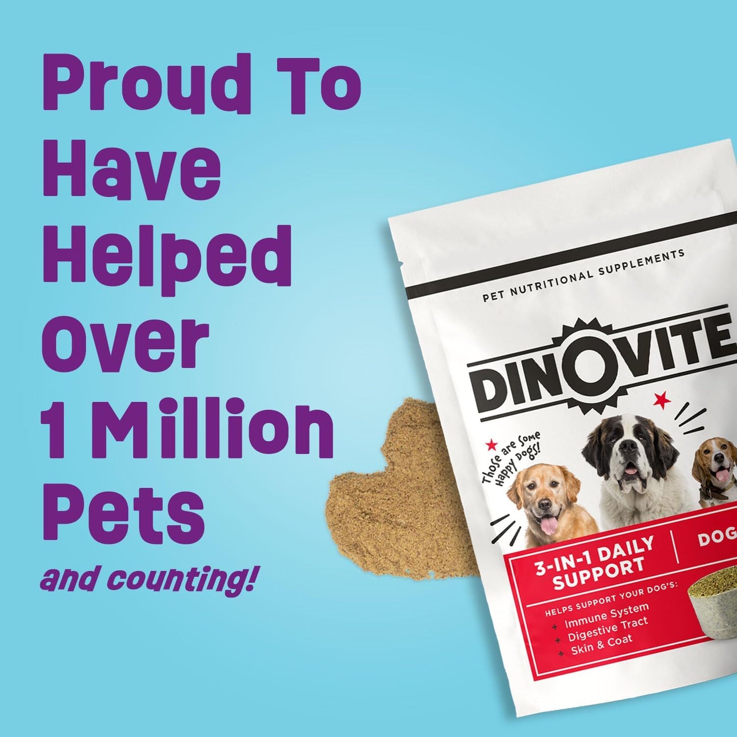 Dinovite Probiotic Supplement for Dogs, Omega 3, Hot Spot Relief, Skin & Coat Supplement, 90 Day Supply for Large Dogs