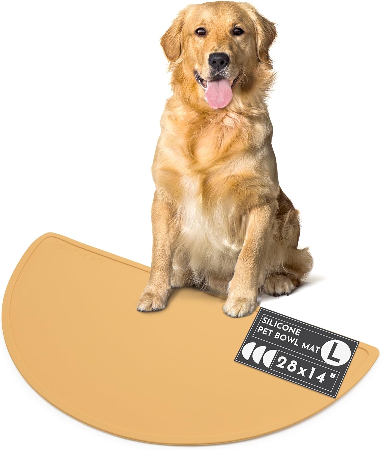 Waterproof Silicone Pet Food Mat - Non-Slip, Spill-Proof Feeding Mats for Floors, Raised Edge Design, Easy-to-Clean, Rubber Mat for Dog & Cat Bowls, 28" Across x 14" Deep, Large-Honey - Pet Explorer