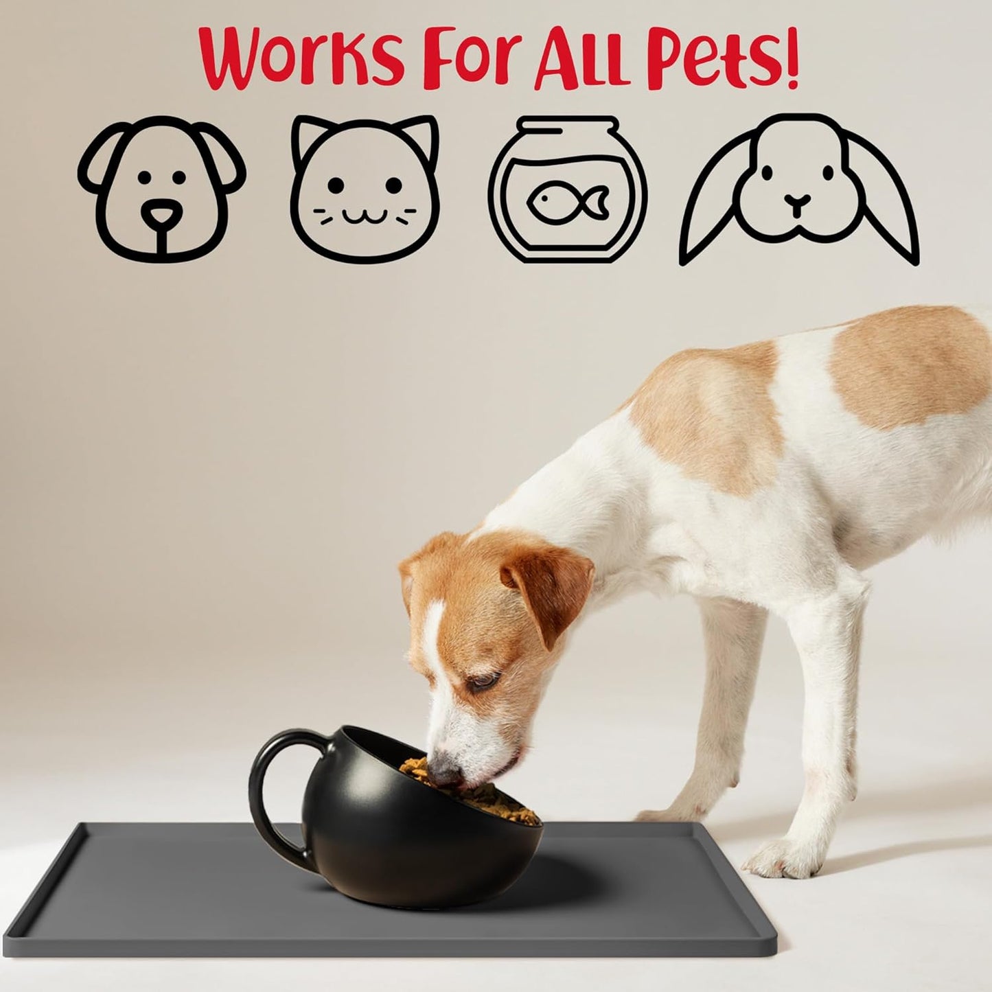 DogBuddy Dog Food Mat – Waterproof Dog Bowl Mat for Food and Water, Silicone Pet Feeding Mats for Floors, Non-Slip Placemat with High Edges for Dogs Bowls, Puppy Essentials (L: 24" x 16", Shadow) - Pet Explorer