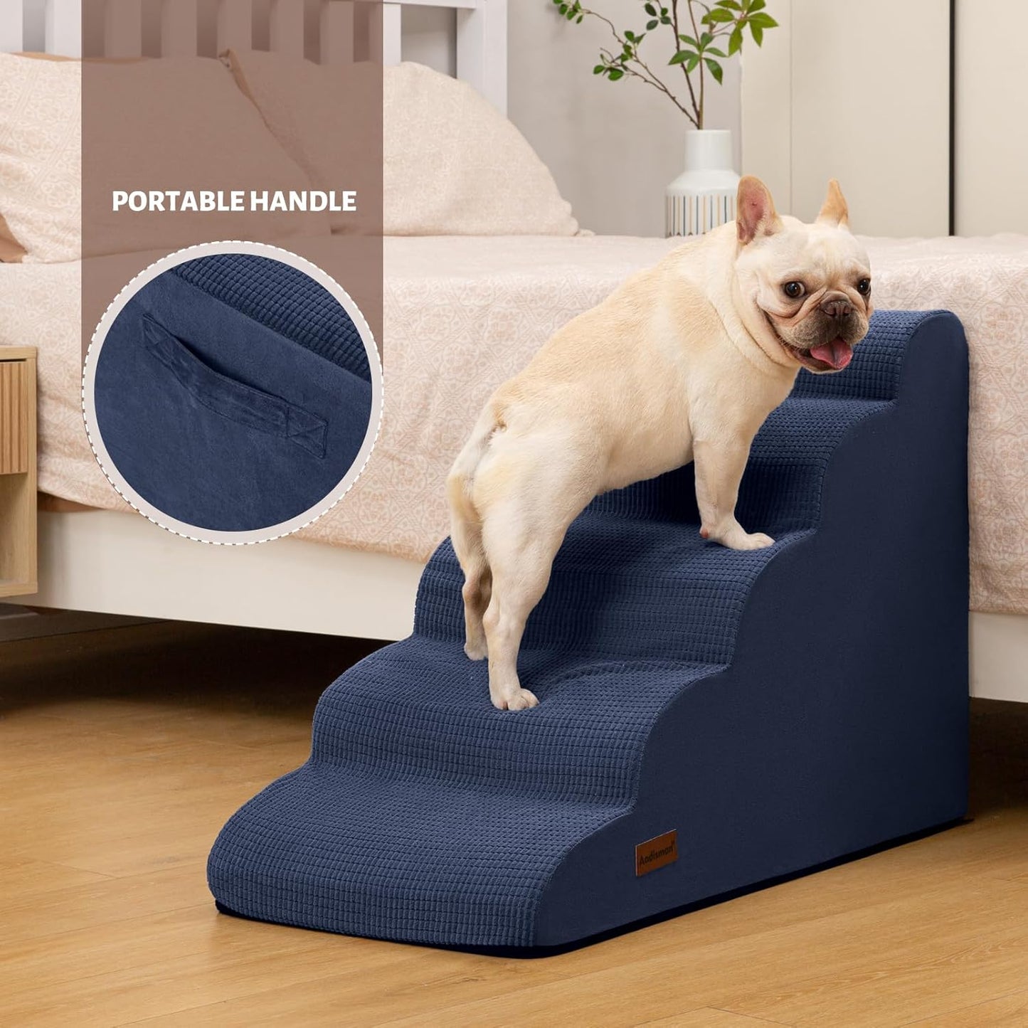 5-Step Dog Stairs and Ramp for High Bed, Non-Slip Sturdy Pet Steps for Small Dogs and Cats,22.2" H,Blue - Pet Explorer