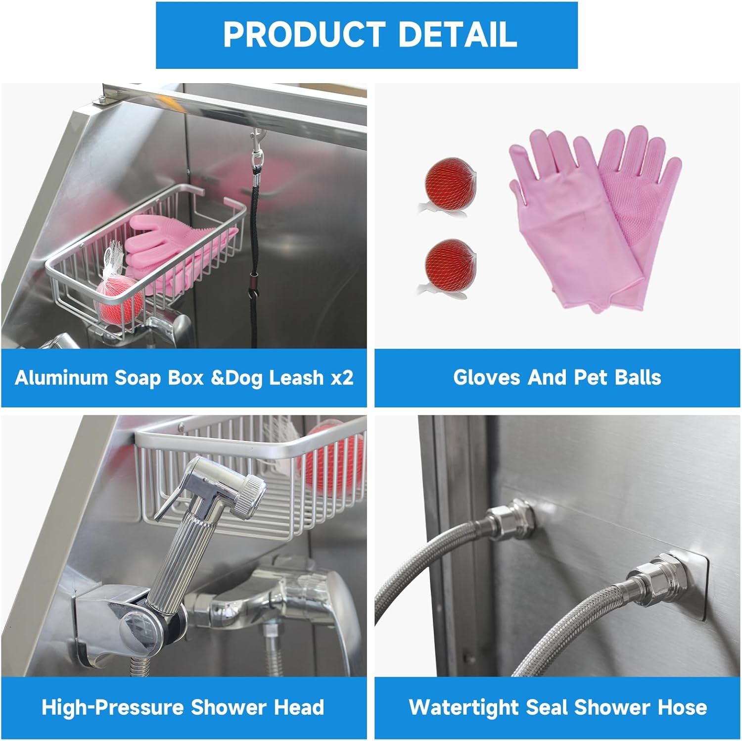 Dog Washing Station 50" Dog Grooming Tub with Right Stair& Faucet, Stainless Steel Dog Bathing Station for Home,Dog Bathtub for Large,Medium,Small Pets - Pet Explorer