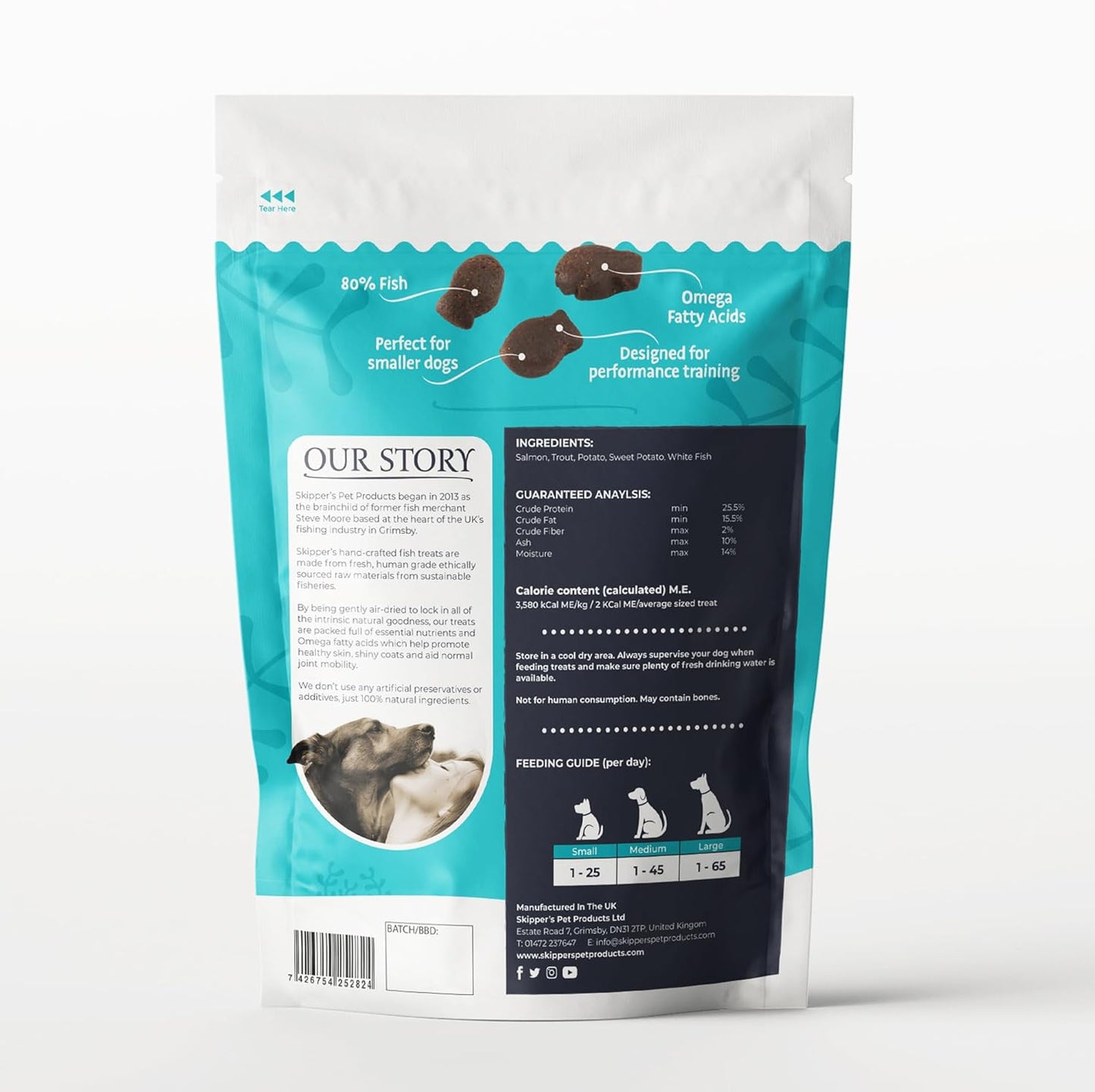 SKIPPER'S Fish Training Treats for Dogs - 80% Steamed Salmon & Trout, Grain Free Puppy Training Treats, All Natural Ingredients No Additives, Good for Digestion, Rich in Omega 3 | 3.5 Oz