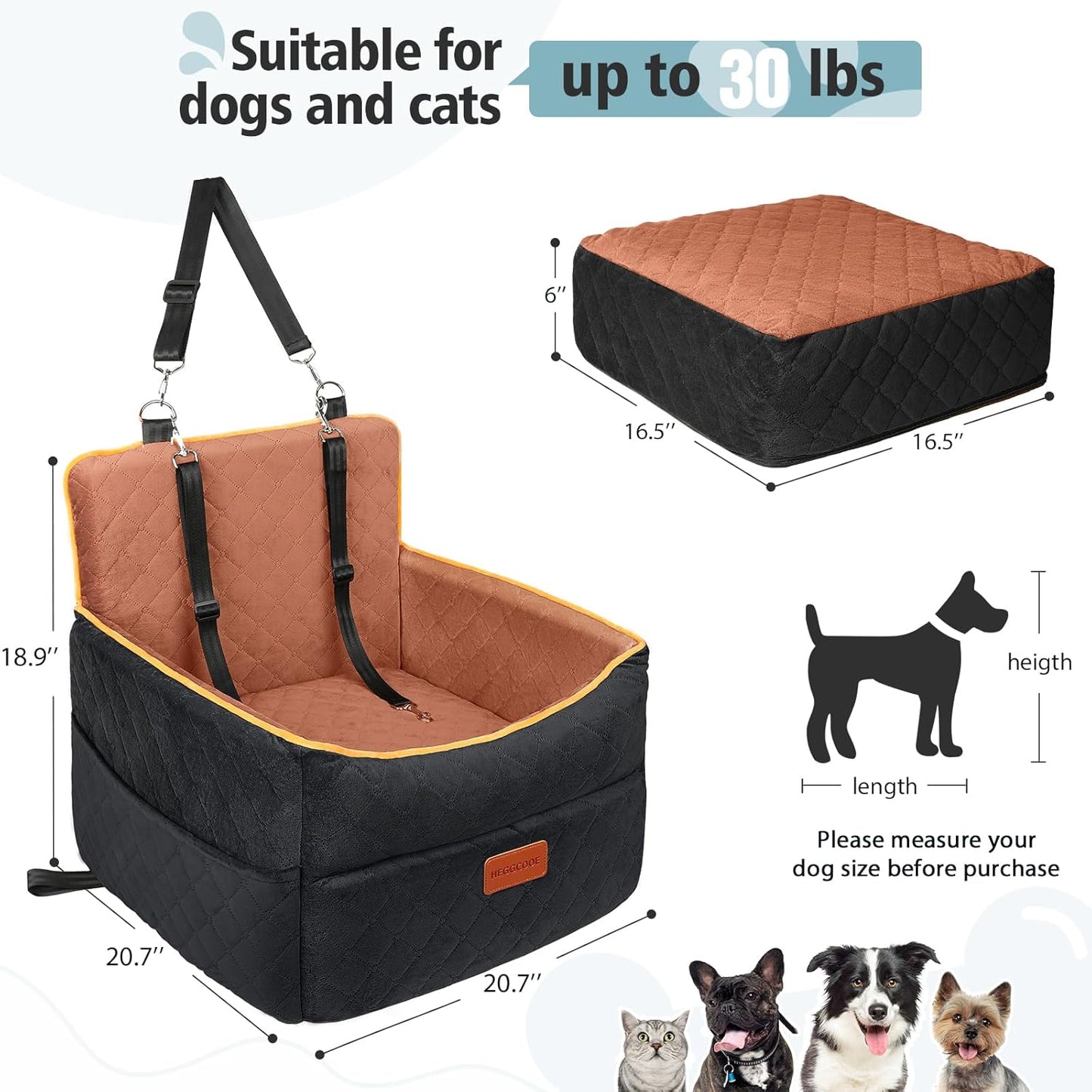 Small Dog Car Seat, Memory Foam Dog Booster Seats with Thick Cushion for Medium Dogs Under 35lbs, Detachable Washable Pet Car Seat Travel Bed with Storage Pockets,2 Safety Belts - Pet Explorer