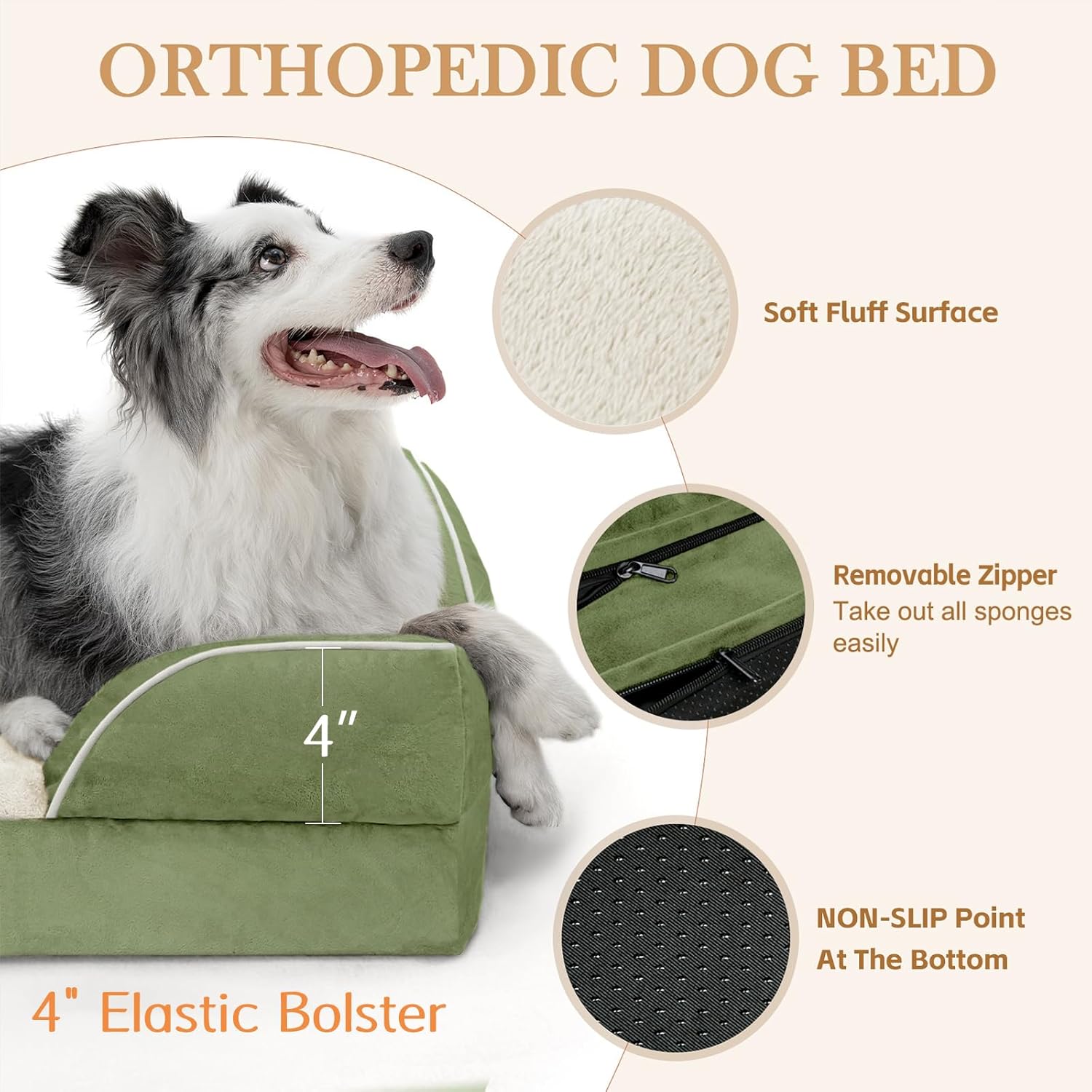 Comfort Expression Large Dog Beds Waterproof Orthopedic Foam Dog Sofa Beds Comfy Pet Bed with Washable Removable Cover & Non-Slip Bottom(Large,Light Green) - Pet Explorer