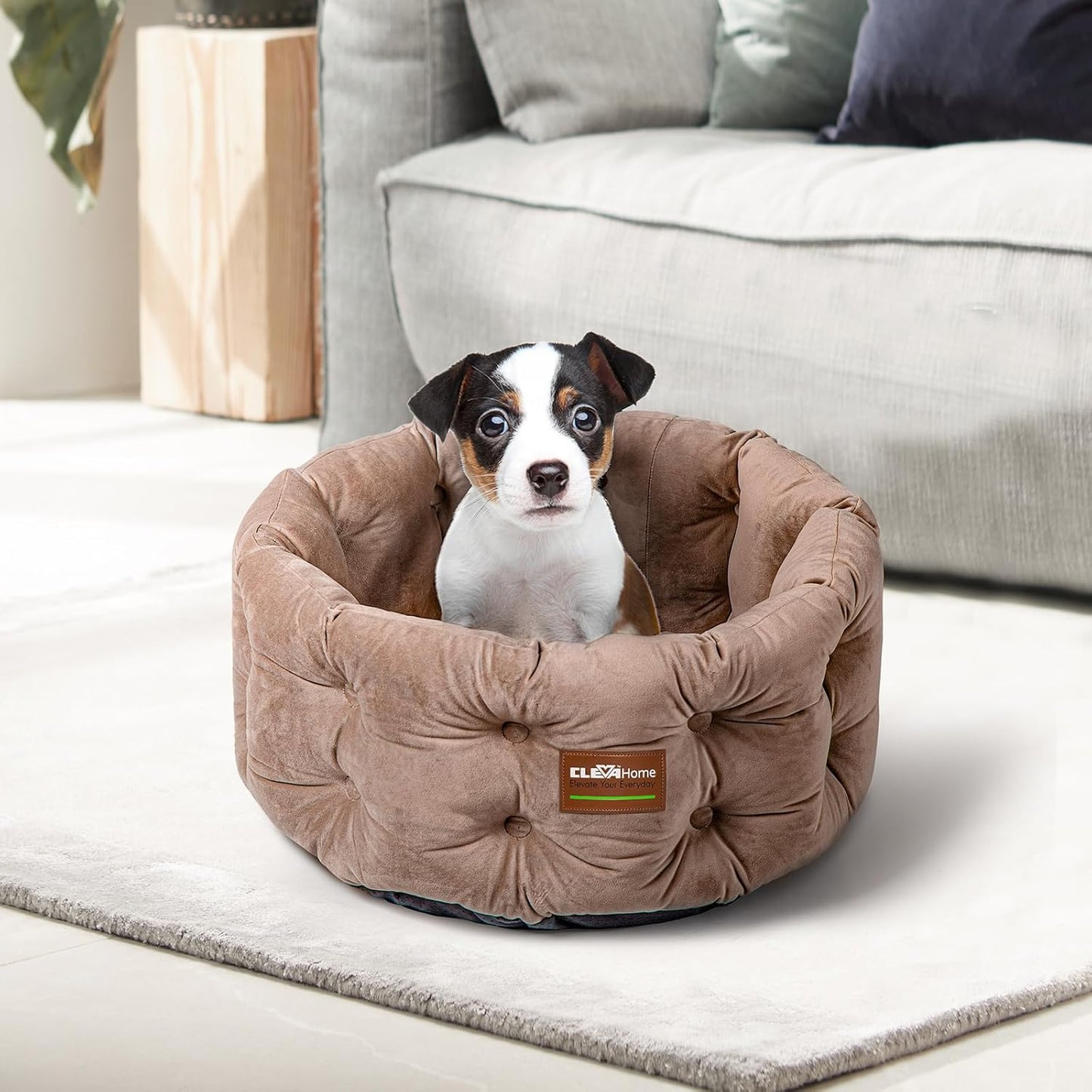 ClevaHome Deep Nest Cat Bed for Small Pets up to 15lbs - Round Cat Beds for Indoor Cats, Luxurious Velvet Feel, Extra High Sides, Machine Washable Comfort Pet Bed with Non-Slip Bottom (Warm Beige) - Pet Explorer