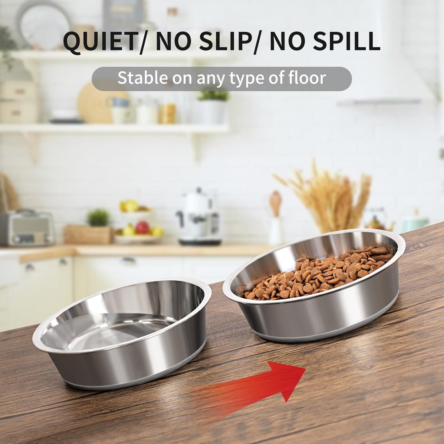 Taglory 8 Cup Stainless Steel Dog Bowls Set of 2 for Food and Water, Silicone Base Anti-Slip, Rust Resistant, Extra Thick Metal Bowls for Medium Dogs, 59oz, Gray - Pet Explorer