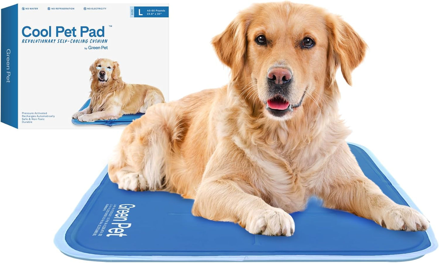 The Green Pet Shop Cool Pet Pad - Large, Blue - Self-Cooling, Pressure Activated Mat for Dogs & Cats from 46-80 lbs - Non-Toxic Gel, No Water Needed - Pet Explorer