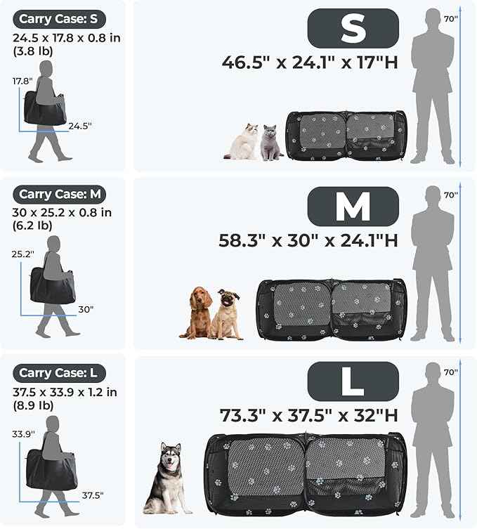 2-in-1 Dog Playpen 73.5''Pop Up Cat Pet Playpen, Assembly-Free Indoor Outdoor Kitten Enclosure, Breathable Cat Cage Portable Puppy Tent Crates,Spacious Kennel for Small Animals, No Confinement Feel(L)