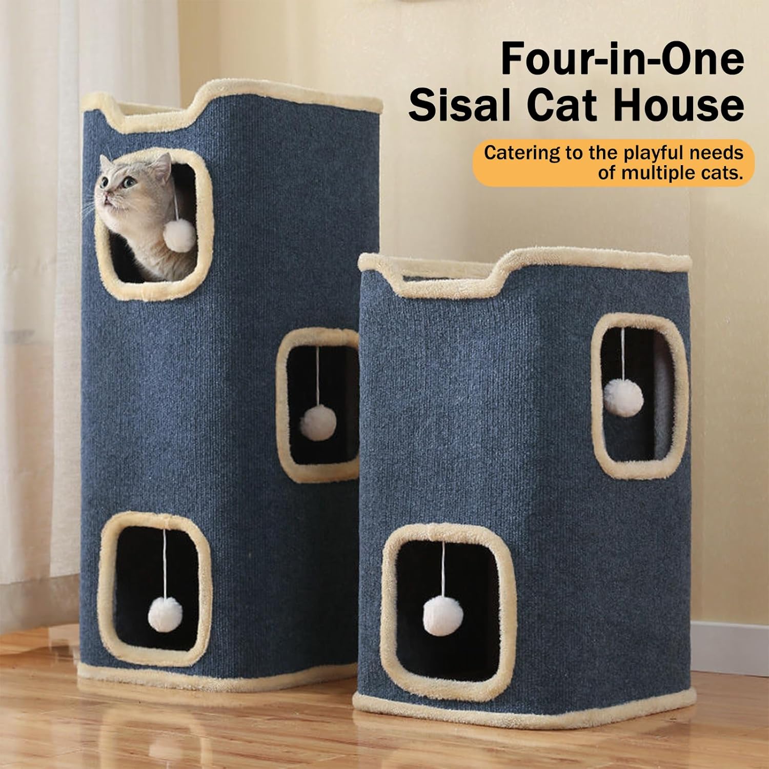 Cat House for Indoor, Multi-Level Cat Condo Foldable Cave Bed (3-Level) - Pet Explorer