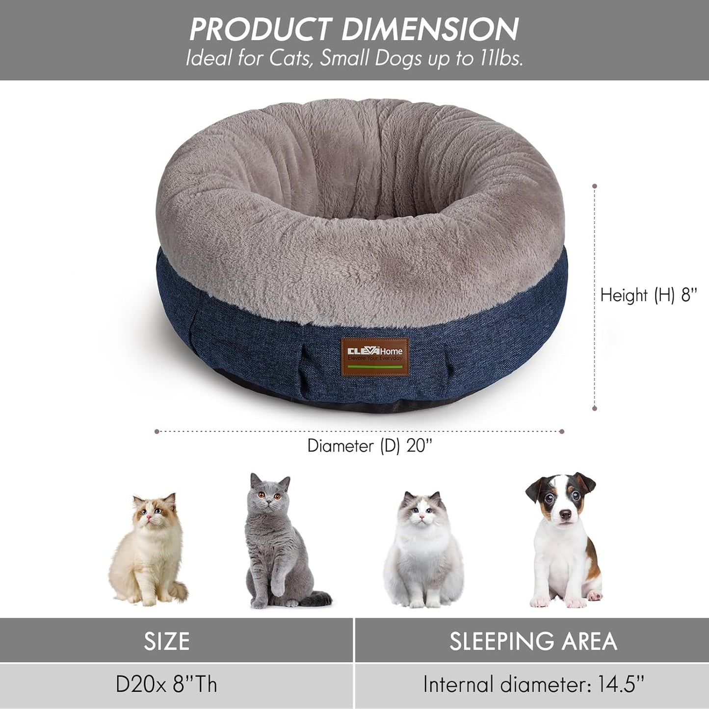 ClevaHome Cozy Cat Bed - Ultra-Soft Plush Pet Bed with Raised Sides and Anti-Slip Base, Comfortable Round Bed for Small Pets up to 11 lbs - Pet Explorer