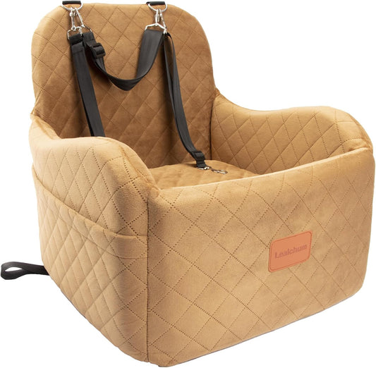 Dog Booster Car Seat for Small/Medium Dogs,Ultra Soft Fabric Filling Memory Foam,Fully Detachable and Washable,Anti-Slip Base,3 Straps Easy to Install(Coffee,Medium) - Pet Explorer