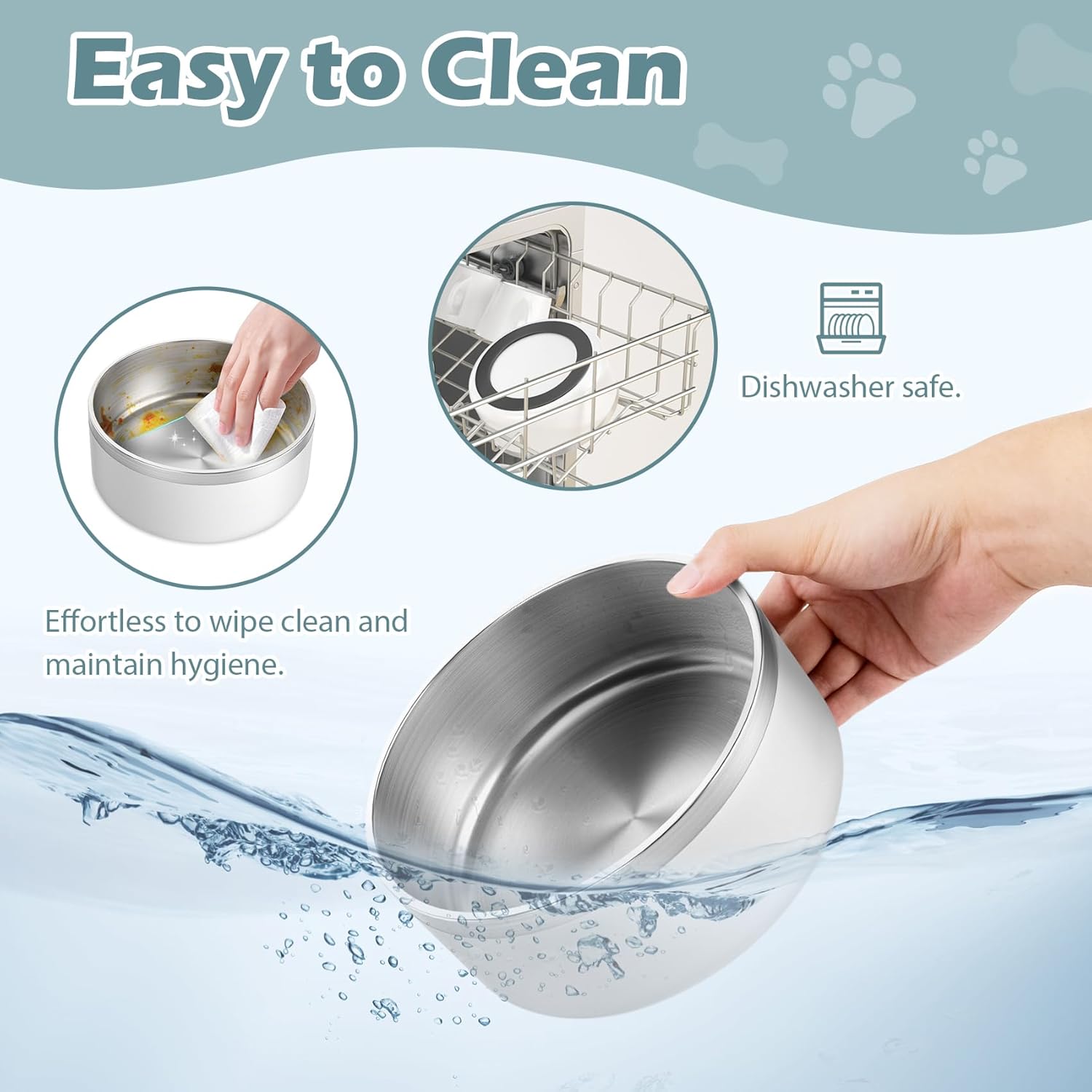 LIANLAI Dog Bowls Large Sized Dishes, Rust-Resistant Stainless Steel Dog Bowls, No Spill Pet Water Bowl, Double-Walled Puppy Bowl (White，64 oz) - Pet Explorer
