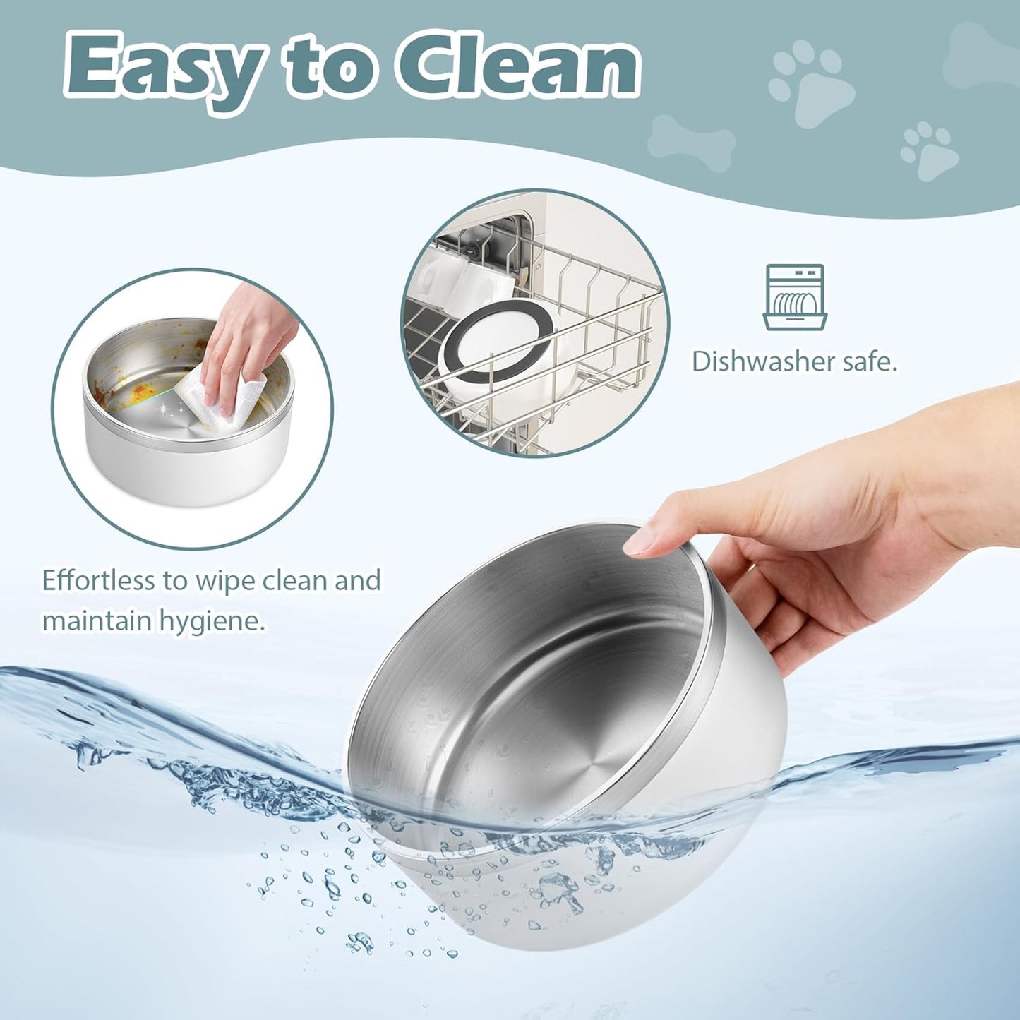 LIANLAI Dog Water Bowl, Rust-Resistant Stainless Steel Dog Bowls, Non-Slip Pet Dishes for Medium Puppys, Double-Walled Puppy Bowls (White，40 oz) - Pet Explorer